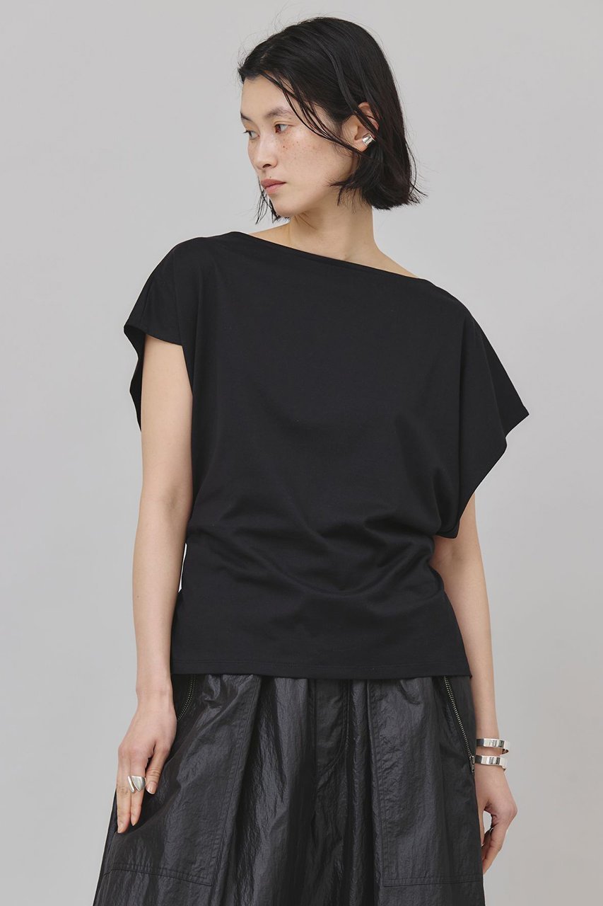 【カレンソロジー/Curensology】のバックシャーリングTシャツ インテリア・キッズ・メンズ・レディースファッション・服の通販 founy(ファニー) 　ファッション　Fashion　レディースファッション　Fashion for Women　トップス・カットソー　Cut & Sew Tops　シャツ・ブラウス・オフィスカジュアル　Elegant Blouses & Button-Ups　ロングTシャツ・Tシャツ　Longline T-Shirts & Tees　カットソー・ベーシックTシャツ　Cut-and-Sewn Tops / Stretch Tees & Basics　なめらか　Smooth, Silky Texture　コンパクト　Compact, Small Size　シャーリング　Shirring, Ruched　ショート　Short, Short Length　スリーブ　Sleeve, Long Sleeve / Short Sleeve　プレーン　Plain, Simple　日本製　Made In Japan　ブラック|ID: prp329100004550956 ipo3291000000032812351