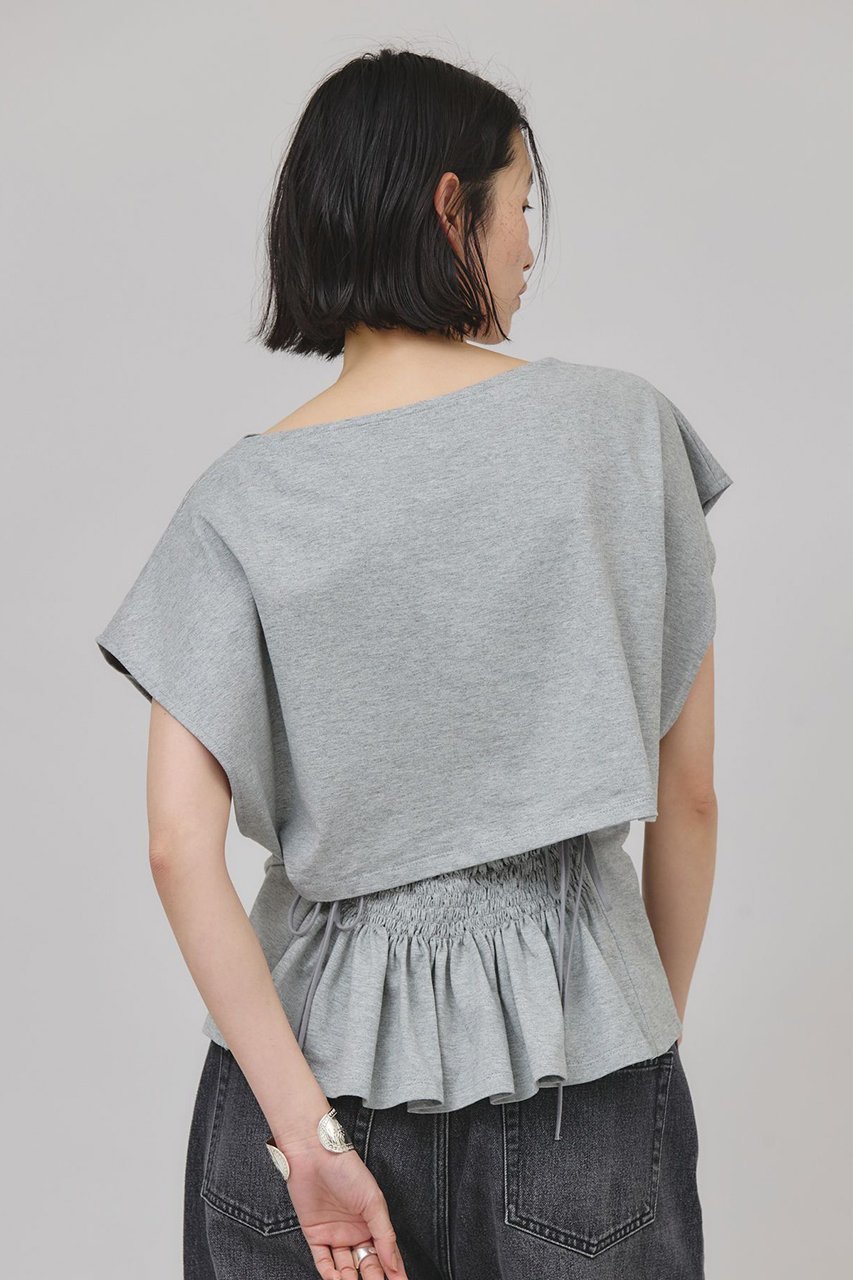 【カレンソロジー/Curensology】のバックシャーリングTシャツ インテリア・キッズ・メンズ・レディースファッション・服の通販 founy(ファニー) 　ファッション　Fashion　レディースファッション　Fashion for Women　トップス・カットソー　Cut & Sew Tops　シャツ・ブラウス・オフィスカジュアル　Elegant Blouses & Button-Ups　ロングTシャツ・Tシャツ　Longline T-Shirts & Tees　カットソー・ベーシックTシャツ　Cut-and-Sewn Tops / Stretch Tees & Basics　なめらか　Smooth, Silky Texture　コンパクト　Compact, Small Size　シャーリング　Shirring, Ruched　ショート　Short, Short Length　スリーブ　Sleeve, Long Sleeve / Short Sleeve　プレーン　Plain, Simple　日本製　Made In Japan　グレー|ID: prp329100004550956 ipo3291000000032812352