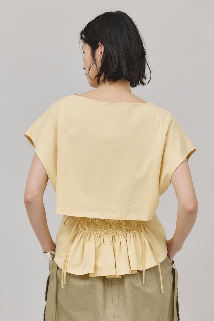 【カレンソロジー/Curensology】のバックシャーリングTシャツ インテリア・キッズ・メンズ・レディースファッション・服の通販 founy(ファニー) 　ファッション　Fashion　レディースファッション　Fashion for Women　トップス・カットソー　Cut & Sew Tops　シャツ・ブラウス・オフィスカジュアル　Elegant Blouses & Button-Ups　ロングTシャツ・Tシャツ　Longline T-Shirts & Tees　カットソー・ベーシックTシャツ　Cut-and-Sewn Tops / Stretch Tees & Basics　なめらか　Smooth, Silky Texture　コンパクト　Compact, Small Size　シャーリング　Shirring, Ruched　ショート　Short, Short Length　スリーブ　Sleeve, Long Sleeve / Short Sleeve　プレーン　Plain, Simple　日本製　Made In Japan　クリーム|ID: prp329100004550956 ipo3291000000032812353