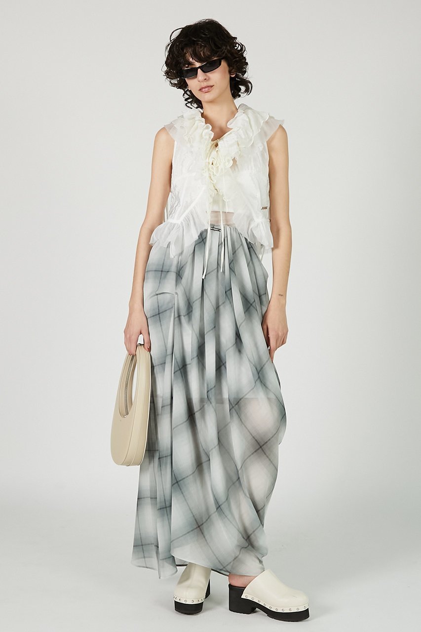 【プランク プロジェクト/PRANK PROJECT】のドレープシアーチェックスカート / Draped Sheer Check Skirt 人気、トレンドファッション・服の通販 founy(ファニー) 　ファッション　Fashion　レディースファッション　WOMEN　スカート　Skirt　ロングスカート　Long Skirt　おすすめ　Recommend　グラデーション　Gradation　シフォン　Chiffon　チェック　Check　ドレープ　Drape　ノースリーブ　No Sleeve　プリント　Print　モノトーン　Monotone　ロング　Long　NEW・新作・新着・新入荷　New Arrivals　other-2|ID: prp329100004550997 ipo3291000000032164162