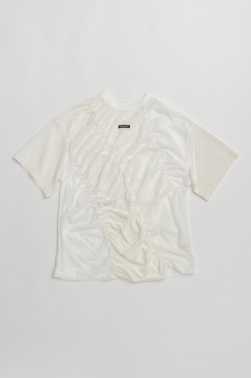 【プランク プロジェクト/PRANK PROJECT】のメッシュギャザーTEE / Mesh Gathered Tee インテリア・キッズ・メンズ・レディースファッション・服の通販 founy(ファニー) 　ファッション　Fashion　レディースファッション　WOMEN　トップス・カットソー　Tops/Tshirt　シャツ/ブラウス　Shirts/Blouses　ロング / Tシャツ　T-Shirts　カットソー　Cut and Sewn　ギャザー　Gather　ショート　Short　スポーティ　Sporty　スリーブ　Sleeve　ベロア　Velor　メッシュ　Mesh　NEW・新作・新着・新入荷　New Arrivals　WHT(ホワイト)|ID: prp329100004551003 ipo3291000000032164255