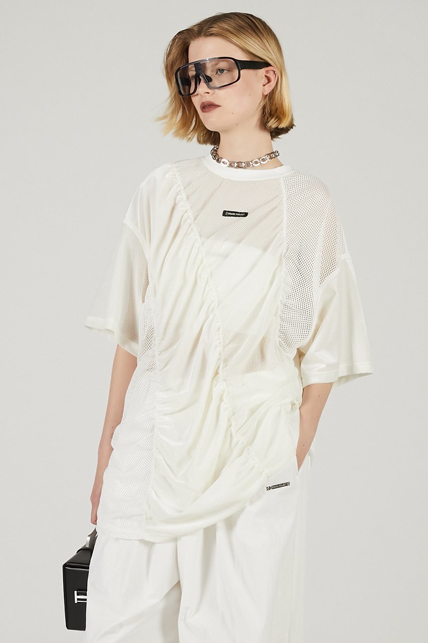 【プランク プロジェクト/PRANK PROJECT】のメッシュギャザーTEE / Mesh Gathered Tee 人気、トレンドファッション・服の通販 founy(ファニー) 　ファッション　Fashion　レディースファッション　WOMEN　トップス・カットソー　Tops/Tshirt　シャツ/ブラウス　Shirts/Blouses　ロング / Tシャツ　T-Shirts　カットソー　Cut and Sewn　ギャザー　Gather　ショート　Short　スポーティ　Sporty　スリーブ　Sleeve　ベロア　Velor　メッシュ　Mesh　NEW・新作・新着・新入荷　New Arrivals　other-7|ID: prp329100004551003 ipo3291000000032164265