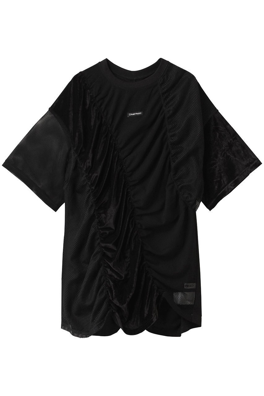 【プランク プロジェクト/PRANK PROJECT】のメッシュギャザーTEE / Mesh Gathered Tee インテリア・キッズ・メンズ・レディースファッション・服の通販 founy(ファニー) 　ファッション　Fashion　レディースファッション　Fashion for Women　トップス・カットソー　Cut & Sew Tops　シャツ・ブラウス・オフィスカジュアル　Elegant Blouses & Button-Ups　ロングTシャツ・Tシャツ　Longline T-Shirts & Tees　カットソー・ベーシックTシャツ　Cut-and-Sewn Tops / Stretch Tees & Basics　ギャザー　Gathered, Ruffled　ショート　Short, Short Length　スポーティ　Sporty, Casual Athletic　スリーブ　Sleeve, Long Sleeve / Short Sleeve　ベロア　Velour, Soft Velvet　メッシュ　Mesh, Net Fabric　BLK(ブラック)|ID: prp329100004551003 ipo3291000000032813946