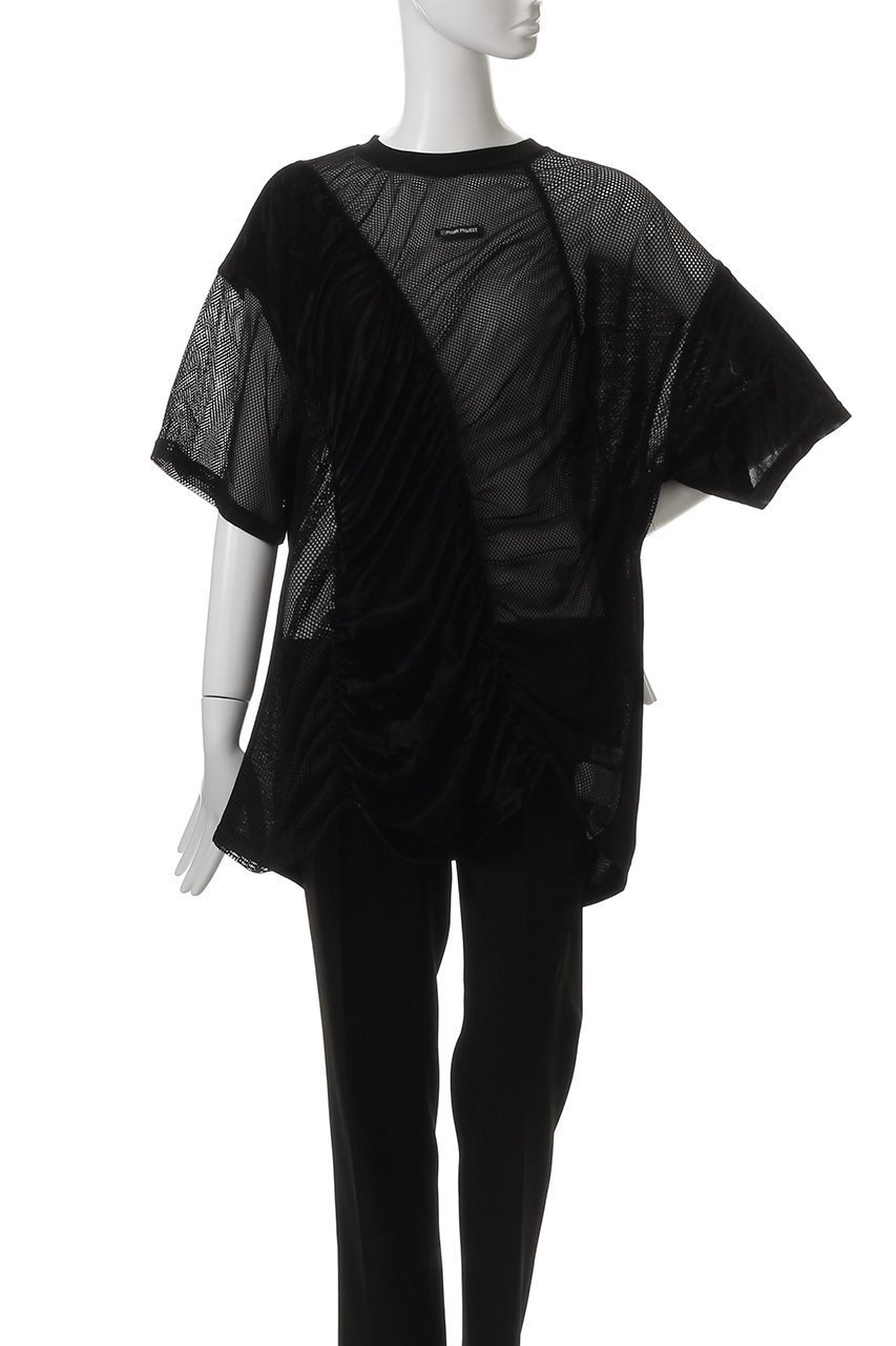 【プランク プロジェクト/PRANK PROJECT】のメッシュギャザーTEE / Mesh Gathered Tee 人気、トレンドファッション・服の通販 founy(ファニー) ファッション Fashion レディースファッション Fashion for Women トップス・カットソー Cut & Sew Tops シャツ・ブラウス・オフィスカジュアル Elegant Blouses & Button-Ups ロングTシャツ・Tシャツ Longline T-Shirts & Tees カットソー・ベーシックTシャツ Cut-and-Sewn Tops / Stretch Tees & Basics ギャザー Gathered, Ruffled ショート Short, Short Length スポーティ Sporty, Casual Athletic スリーブ Sleeve, Long Sleeve / Short Sleeve ベロア Velour, Soft Velvet メッシュ Mesh, Net Fabric other-2|ID: prp329100004551003 ipo3291000000035488197