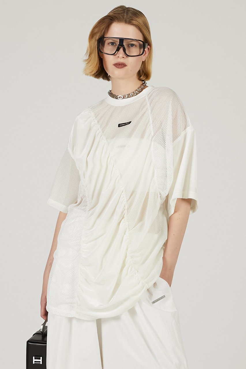 【プランク プロジェクト/PRANK PROJECT】のメッシュギャザーTEE / Mesh Gathered Tee 人気、トレンドファッション・服の通販 founy(ファニー) ファッション Fashion レディースファッション Fashion for Women トップス・カットソー Cut & Sew Tops シャツ・ブラウス・オフィスカジュアル Elegant Blouses & Button-Ups ロングTシャツ・Tシャツ Longline T-Shirts & Tees カットソー・ベーシックTシャツ Cut-and-Sewn Tops / Stretch Tees & Basics ギャザー Gathered, Ruffled ショート Short, Short Length スポーティ Sporty, Casual Athletic スリーブ Sleeve, Long Sleeve / Short Sleeve ベロア Velour, Soft Velvet メッシュ Mesh, Net Fabric other-8|ID: prp329100004551003 ipo3291000000035488203
