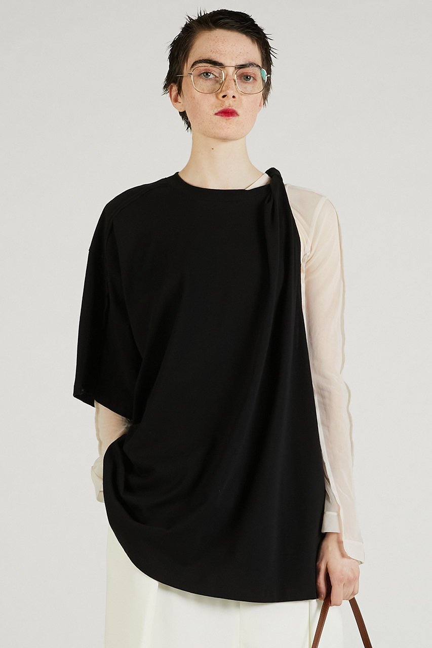 【プランク プロジェクト/PRANK PROJECT】のレイヤードツイストオーバートップ / Layered Twist Over Top 人気、トレンドファッション・服の通販 founy(ファニー) 　ファッション　Fashion　レディースファッション　WOMEN　トップス・カットソー　Tops/Tshirt　シャツ/ブラウス　Shirts/Blouses　ロング / Tシャツ　T-Shirts　カットソー　Cut and Sewn　おすすめ　Recommend　アシンメトリー　Asymmetry　ショート　Short　スリーブ　Sleeve　デニム　Denim　バランス　Balance　ワイド　Wide　エレガント 上品　Elegant　NEW・新作・新着・新入荷　New Arrivals　other-2|ID: prp329100004551007 ipo3291000000032164324