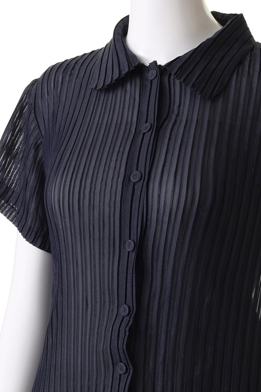 【エリオポール/heliopole】の【Gongdid Design】プリーテッドシャツ 人気、トレンドファッション・服の通販 founy(ファニー) 　ファッション　Fashion　レディースファッション　Fashion for Women　トップス・カットソー　Cut & Sew Tops　シャツ・ブラウス・オフィスカジュアル　Elegant Blouses & Button-Ups　おすすめ　Recommended / Our Picks　ショート　Short, Short Length　シンプル　Simple, Minimal　ストライプ　Stripe, Striped Pattern　スリーブ　Sleeve, Long Sleeve / Short Sleeve　プリーツ　Pleats, Pleated　旅行　Travel　other-5|ID: prp329100004551052 ipo3291000000032905780