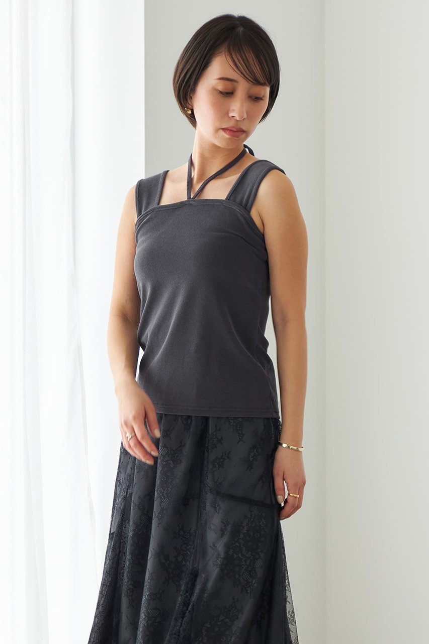 【エストラータ/STRATA】の2WAYパイルスクエアタンク 人気、トレンドファッション・服の通販 founy(ファニー) 　ファッション　Fashion　レディースファッション　Fashion for Women　トップス・カットソー　Cut & Sew Tops　キャミソール&ノースリーブ　Camisoles & Sleeveless Tops　シャツ・ブラウス・オフィスカジュアル　Elegant Blouses & Button-Ups　ロングTシャツ・Tシャツ　Longline T-Shirts & Tees　カットソー・ベーシックTシャツ　Cut-and-Sewn Tops / Stretch Tees & Basics　インナー　Innerwear　キャミソール　Camisole, Spaghetti Strap Top　コンパクト　Compact, Small Size　ジャケット　Jacket, Outerwear　スクエア　Square, Square Shape　タンク　Tank Top, Sleeveless Top　フロント　Front, Front Design　ベーシック　Basic, Essential　リボン　Ribbon, Bow　other-2|ID: prp329100004553131 ipo3291000000032807396