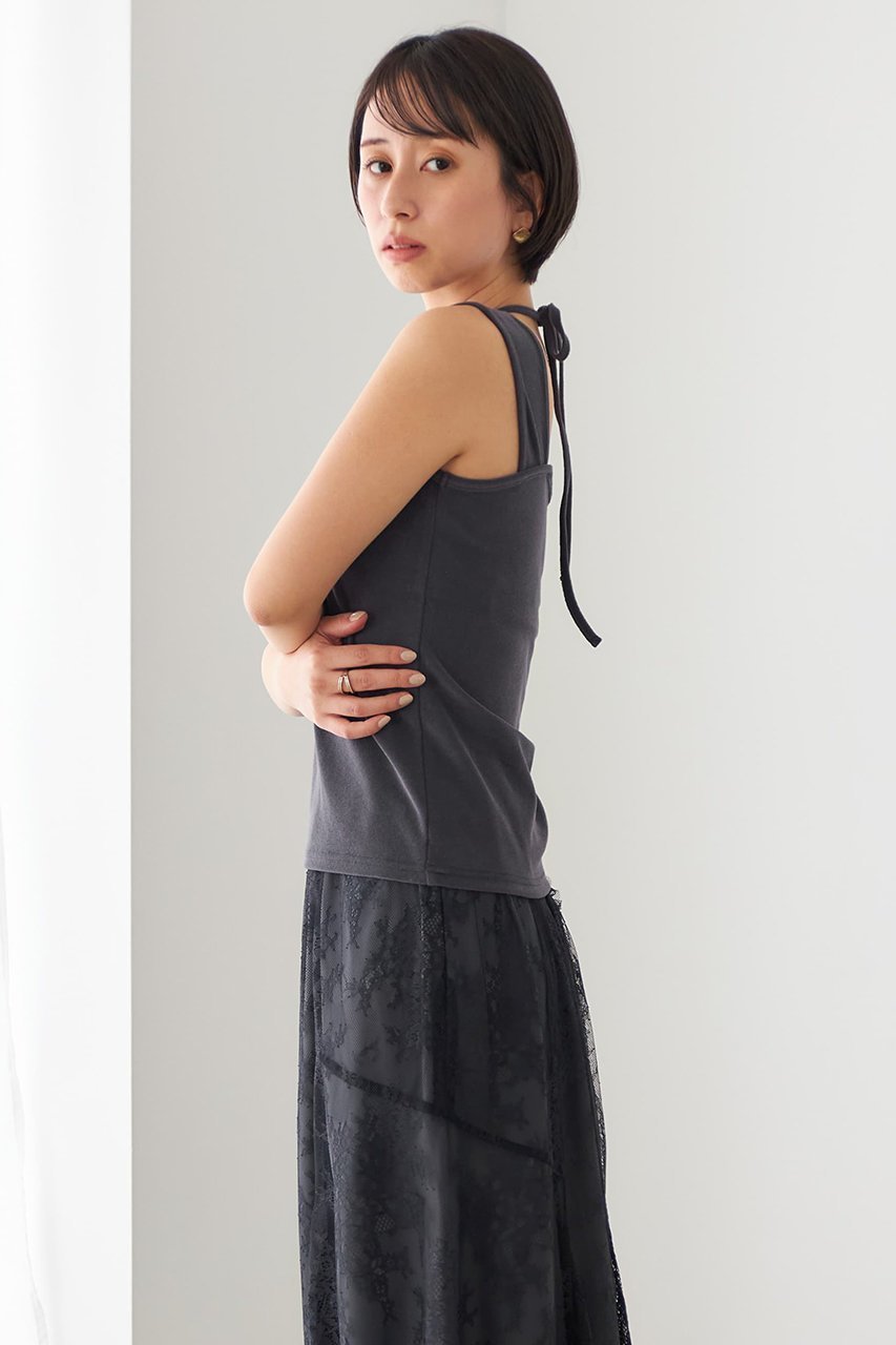 【エストラータ/STRATA】の2WAYパイルスクエアタンク 人気、トレンドファッション・服の通販 founy(ファニー) 　ファッション　Fashion　レディースファッション　Fashion for Women　トップス・カットソー　Cut & Sew Tops　キャミソール&ノースリーブ　Camisoles & Sleeveless Tops　シャツ・ブラウス・オフィスカジュアル　Elegant Blouses & Button-Ups　ロングTシャツ・Tシャツ　Longline T-Shirts & Tees　カットソー・ベーシックTシャツ　Cut-and-Sewn Tops / Stretch Tees & Basics　インナー　Innerwear　キャミソール　Camisole, Spaghetti Strap Top　コンパクト　Compact, Small Size　ジャケット　Jacket, Outerwear　スクエア　Square, Square Shape　タンク　Tank Top, Sleeveless Top　フロント　Front, Front Design　ベーシック　Basic, Essential　リボン　Ribbon, Bow　other-3|ID: prp329100004553131 ipo3291000000032807397