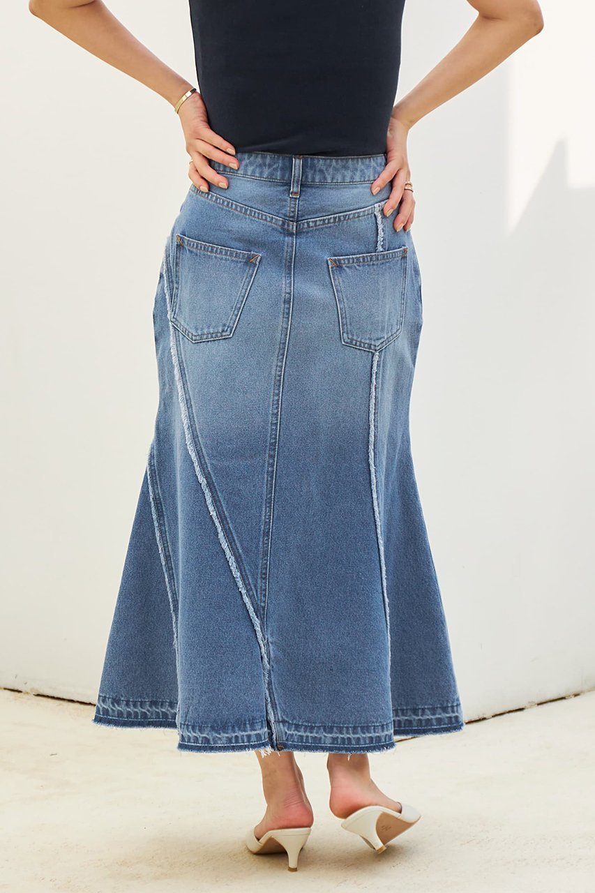 【エストラータ/STRATA】のフリンジマーメイドデニムスカート 人気、トレンドファッション・服の通販 founy(ファニー) 　ファッション　Fashion　レディースファッション　WOMEN　スカート　Skirt　デニムスカート　Denim Skirts　ロングスカート　Long Skirt　アシンメトリー　Asymmetry　インディゴ　Indigo　シンプル　Simple　デニム　Denim　トレンド　Trend　フリンジ　Fringe　マーメイド　Mermaid　ランダム　Random　リメイク　Remake　ロング　Long　夏　Summer　NEW・新作・新着・新入荷　New Arrivals　other-4|ID: prp329100004553132 ipo3291000000032182006