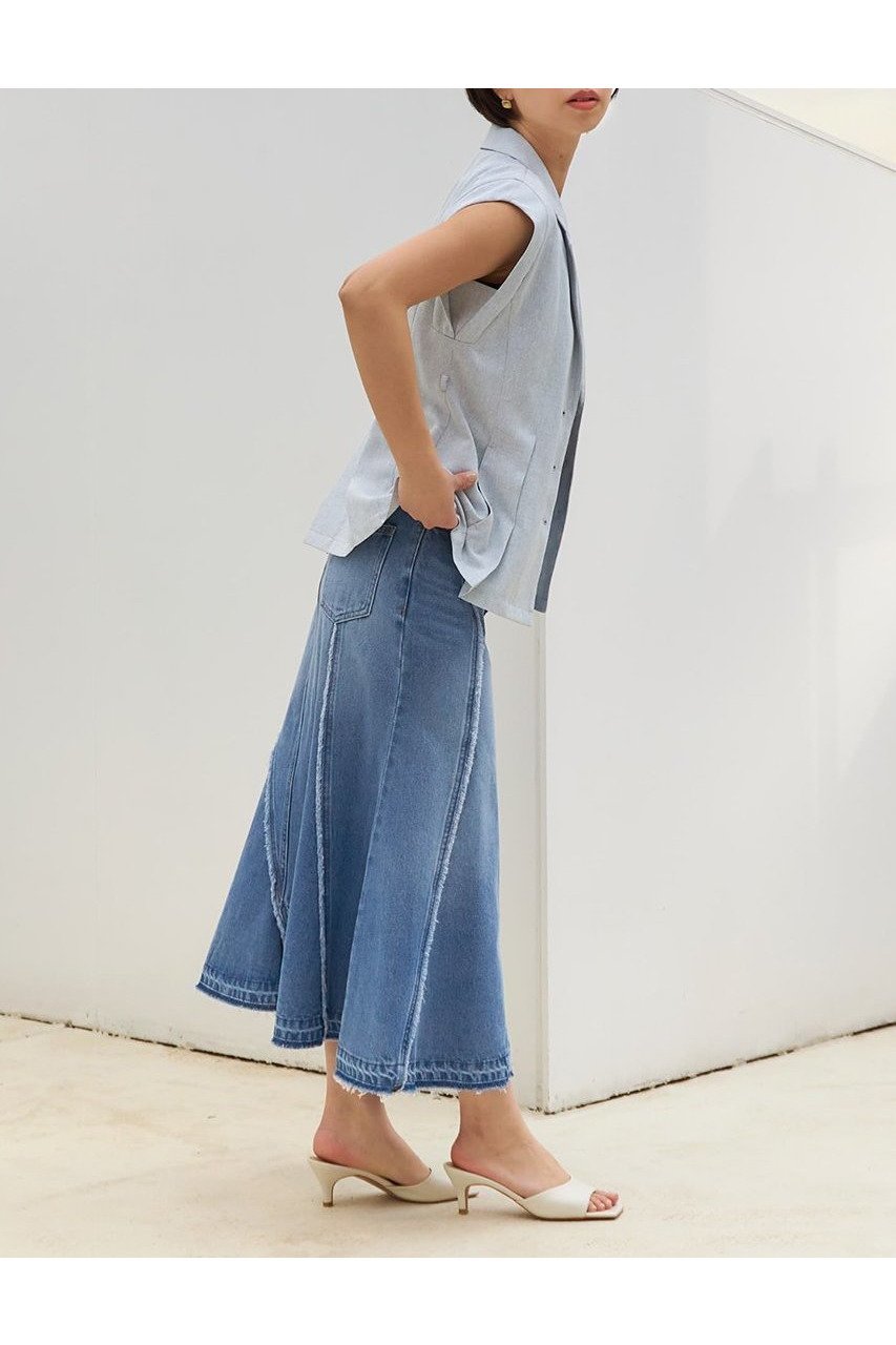 【エストラータ/STRATA】のフリンジマーメイドデニムスカート 人気、トレンドファッション・服の通販 founy(ファニー) 　ファッション　Fashion　レディースファッション　WOMEN　スカート　Skirt　デニムスカート　Denim Skirts　ロングスカート　Long Skirt　アシンメトリー　Asymmetry　インディゴ　Indigo　シンプル　Simple　デニム　Denim　トレンド　Trend　フリンジ　Fringe　マーメイド　Mermaid　ランダム　Random　リメイク　Remake　ロング　Long　夏　Summer　NEW・新作・新着・新入荷　New Arrivals　other-5|ID: prp329100004553132 ipo3291000000032182007