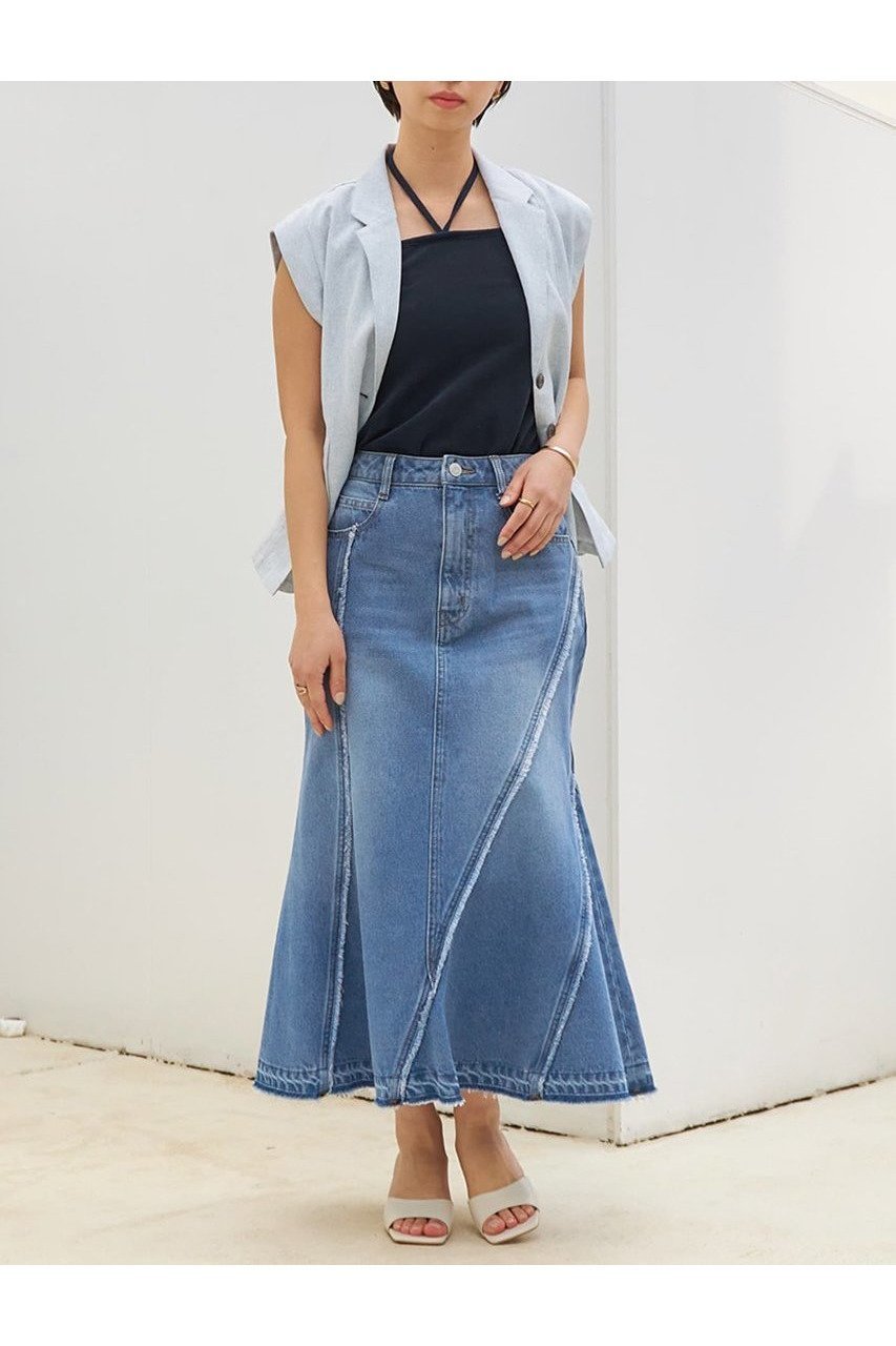 【エストラータ/STRATA】のフリンジマーメイドデニムスカート 人気、トレンドファッション・服の通販 founy(ファニー) 　ファッション　Fashion　レディースファッション　WOMEN　スカート　Skirt　デニムスカート　Denim Skirts　ロングスカート　Long Skirt　アシンメトリー　Asymmetry　インディゴ　Indigo　シンプル　Simple　デニム　Denim　トレンド　Trend　フリンジ　Fringe　マーメイド　Mermaid　ランダム　Random　リメイク　Remake　ロング　Long　夏　Summer　NEW・新作・新着・新入荷　New Arrivals　other-6|ID: prp329100004553132 ipo3291000000032182008