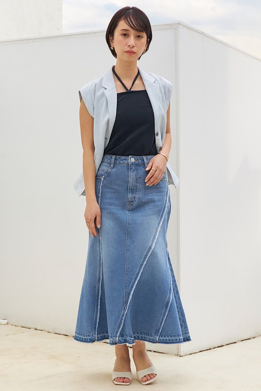 【エストラータ/STRATA】のフリンジマーメイドデニムスカート 人気、トレンドファッション・服の通販 founy(ファニー) 　ファッション　Fashion　レディースファッション　Fashion for Women　スカート　Skirts　デニムスカート・カジュアルスカート　Denim Skirts　ロングスカート　Long Skirts / Maxi & Midi Skirts　アシンメトリー　Asymmetrical Style　インディゴ　Indigo Denim　シンプル　Simple, Minimal　デニム　Denim, Jeans Material　トレンド　Trend, Trending Now　フリンジ　Fringe, Tassel　マーメイド　Mermaid, Fishtail Silhouette　ランダム　Random, Irregular　リメイク　Remake, Reconstructed　ロング　Long, Long-Length　夏　Summer　other-6|ID: prp329100004553132 ipo3291000000032807410
