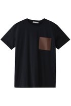 【ベイジ,/BEIGE,】のTORENIA(トレニア)/レザーポケットコットンクルーネックTシャツ Navy×Brown|ID:prp329100004555557