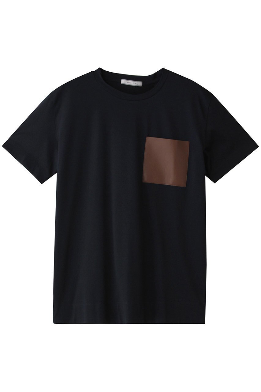 【ベイジ,/BEIGE,】のTORENIA(トレニア)/レザーポケットコットンクルーネックTシャツ インテリア・キッズ・メンズ・レディースファッション・服の通販 founy(ファニー) 　ファッション　Fashion　レディースファッション　WOMEN　トップス・カットソー　Tops/Tshirt　シャツ/ブラウス　Shirts/Blouses　ロング / Tシャツ　T-Shirts　カットソー　Cut and Sewn　ショート　Short　スリーブ　Sleeve　デニム　Denim　ベーシック　Basic　NEW・新作・新着・新入荷　New Arrivals　Navy×Brown|ID: prp329100004555557 ipo3291000000032196900