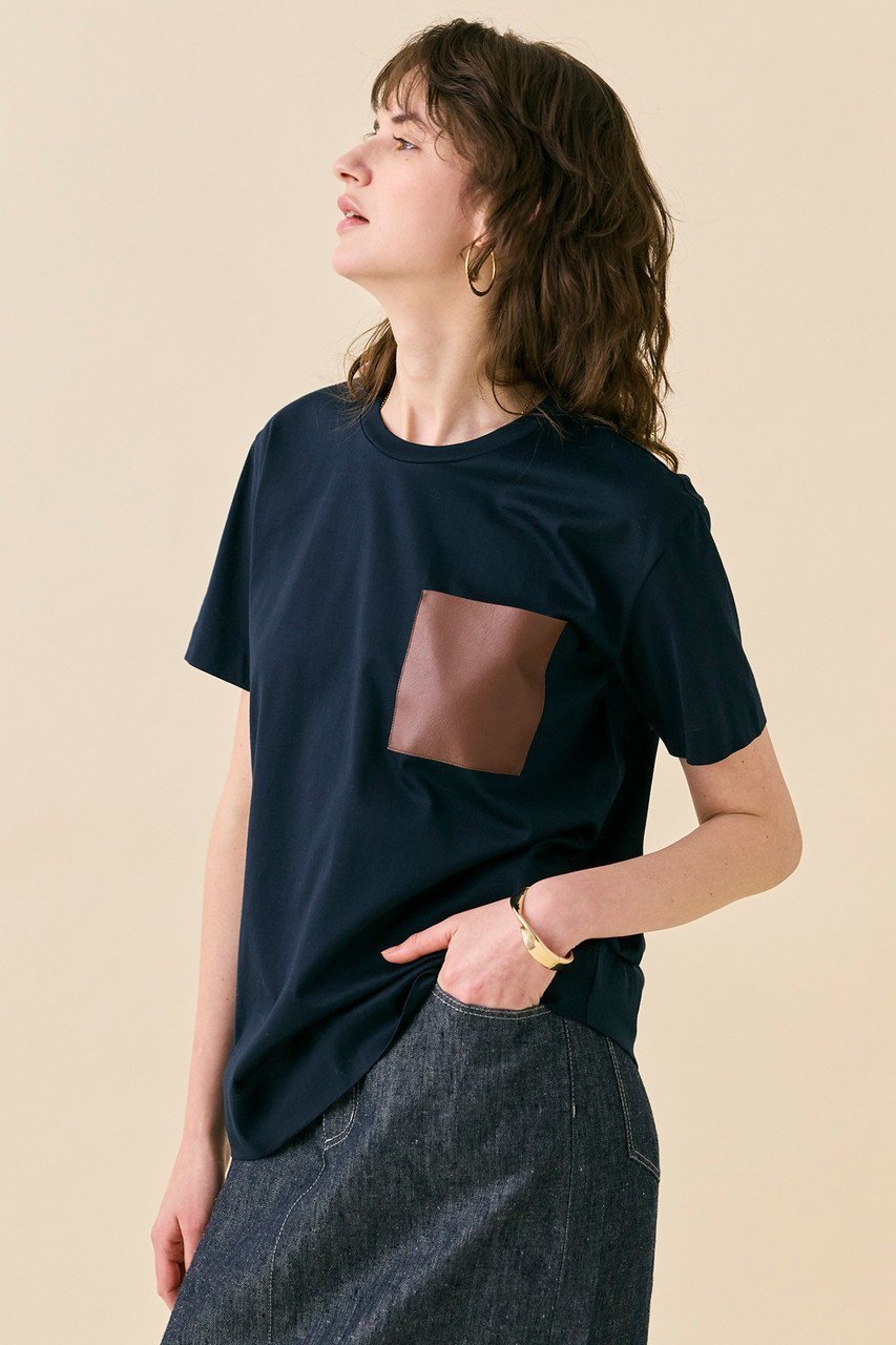 【ベイジ,/BEIGE,】のTORENIA(トレニア)/レザーポケットコットンクルーネックTシャツ 人気、トレンドファッション・服の通販 founy(ファニー) 　ファッション　Fashion　レディースファッション　Fashion for Women　トップス・カットソー　Cut & Sew Tops　シャツ・ブラウス・オフィスカジュアル　Elegant Blouses & Button-Ups　ロングTシャツ・Tシャツ　Longline T-Shirts & Tees　カットソー・ベーシックTシャツ　Cut-and-Sewn Tops / Stretch Tees & Basics　ショート　Short, Short Length　スリーブ　Sleeve, Long Sleeve / Short Sleeve　デニム　Denim, Jeans Material　ベーシック　Basic, Essential　other-7|ID: prp329100004555557 ipo3291000000032631865