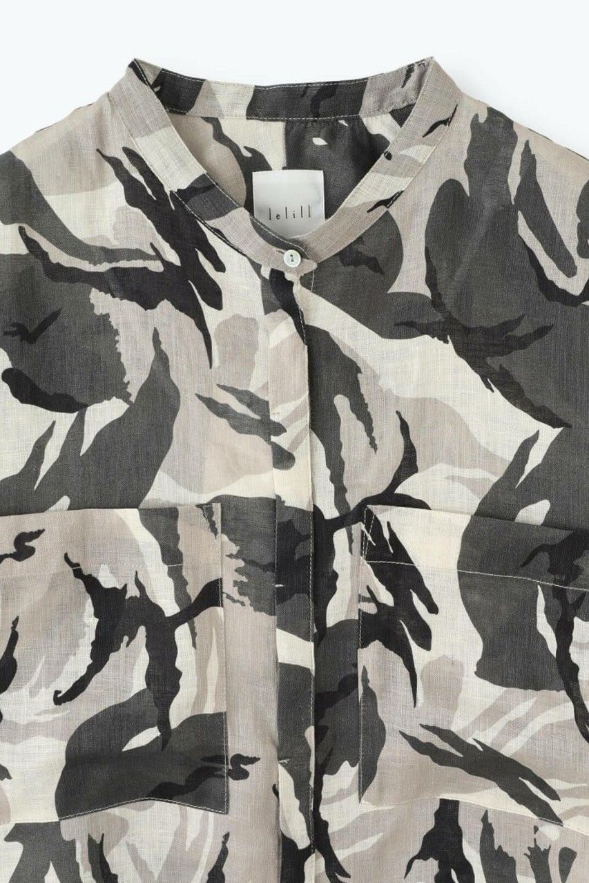 【レリル/lelill】の迷彩シャツ 人気、トレンドファッション・服の通販 founy(ファニー) 　ファッション　Fashion　レディースファッション　Fashion for Women　トップス・カットソー　Cut & Sew Tops　シャツ・ブラウス・オフィスカジュアル　Elegant Blouses & Button-Ups　ショート　Short, Short Length　スリーブ　Sleeve, Long Sleeve / Short Sleeve　タフタ　Taffeta, Structured Fabric　プリント　Print, Printed Pattern　ボタニカル　Botanical, Floral Pattern　ミリタリー　Military, Army Style　リネン　Linen, Linen Fabric　other-3|ID: prp329100004557918 ipo3291000000035450742