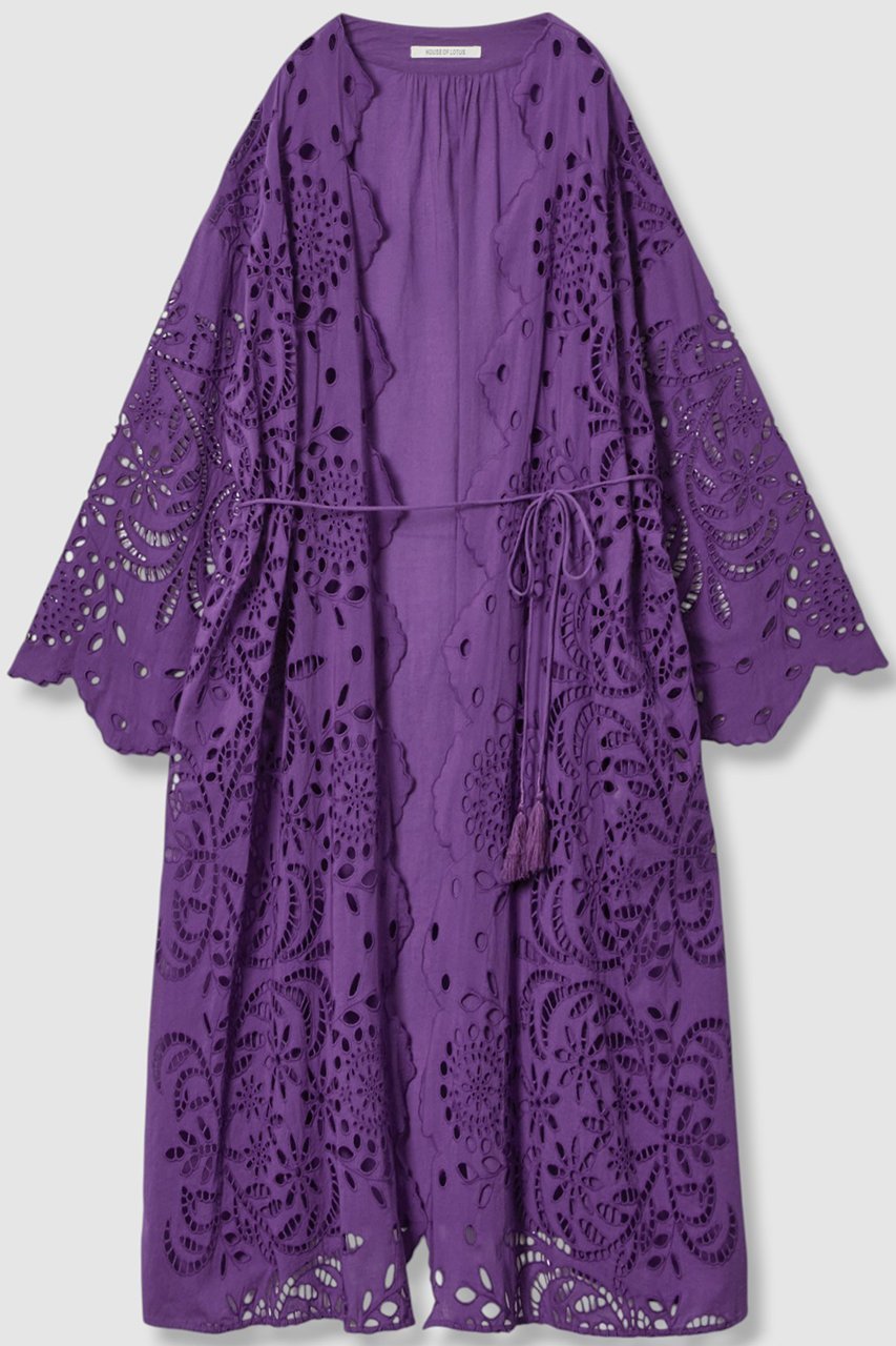 【ハウス オブ ロータス/HOUSE OF LOTUS】のシフリー刺繍ロングガウン インテリア・キッズ・メンズ・レディースファッション・服の通販 founy(ファニー) 　ファッション　Fashion　レディースファッション　Fashion for Women　トップス・カットソー　Cut & Sew Tops　シャツ・ブラウス・オフィスカジュアル　Elegant Blouses & Button-Ups　ガウン　Gown, Robe　シンプル　Simple, Minimal　スカラップ　Scallop, Scalloped Edge　スリーブ　Sleeve, Long Sleeve / Short Sleeve　タッセル　Tassel, Fringe　ボタニカル　Botanical, Floral Pattern　レース　Lace, Lace Fabric　ロング　Long, Long-Length　ワーク　Workwear, Utility Style　パープル|ID: prp329100004559120 ipo3291000000034952348