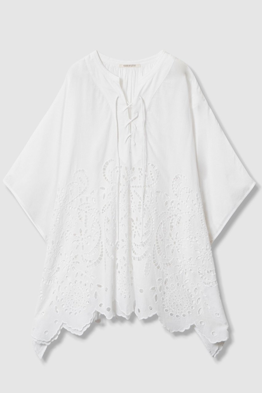 【ハウス オブ ロータス/HOUSE OF LOTUS】のシフリー刺繍ポンチョブラウス 人気、トレンドファッション・服の通販 founy(ファニー) 　ファッション　Fashion　レディースファッション　WOMEN　アウター　Coat Outerwear　ポンチョ　Ponchos　トップス・カットソー　Tops/Tshirt　シャツ/ブラウス　Shirts/Blouses　ショート　Short　スカラップ　Scalloped　スリーブ　Sleeve　フロント　Front　ボタニカル　Botanical　レース　Race　ワーク　Work　夏　Summer　NEW・新作・新着・新入荷　New Arrivals　 other-1|ID: prp329100004559121 ipo3291000000032232742