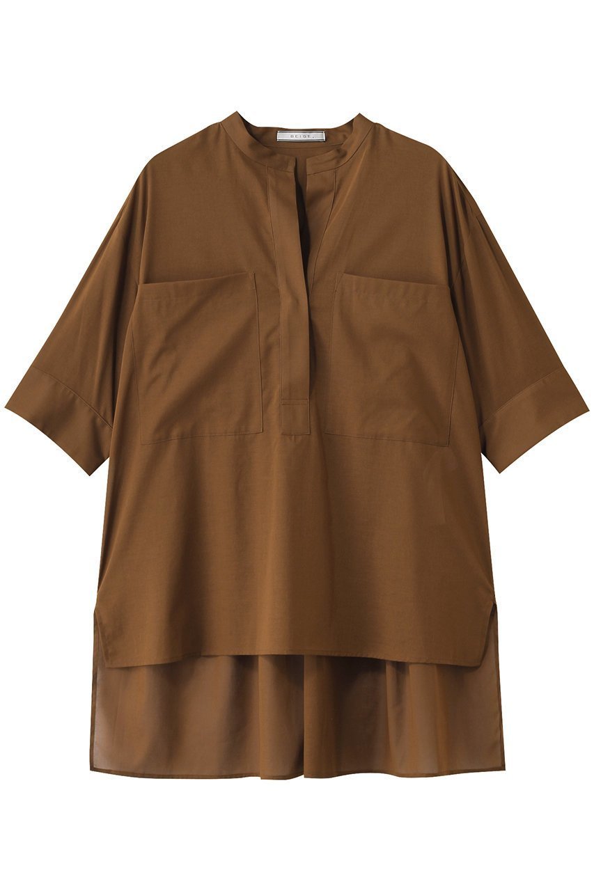 【ベイジ,/BEIGE,】のBAC / コットンビックポケットスタンドカラーシャツ/ インテリア・キッズ・メンズ・レディースファッション・服の通販 founy(ファニー) 　ファッション　Fashion　レディースファッション　Fashion for Women　トップス・カットソー　Cut & Sew Tops　シャツ・ブラウス・オフィスカジュアル　Elegant Blouses & Button-Ups　ギャザー　Gathered, Ruffled　ショート　Short, Short Length　スリーブ　Sleeve, Long Sleeve / Short Sleeve　ハーフ　Half, Half-Length　ポケット　Pocket, Pocket Detail　ミドル　Middle Length, Mid Height　リュクス　Luxury, Elegant, High-End, Chic　ビジネス 仕事 通勤　Business / Work / Commuting　Brown|ID: prp329100004559135 ipo3291000000032813542