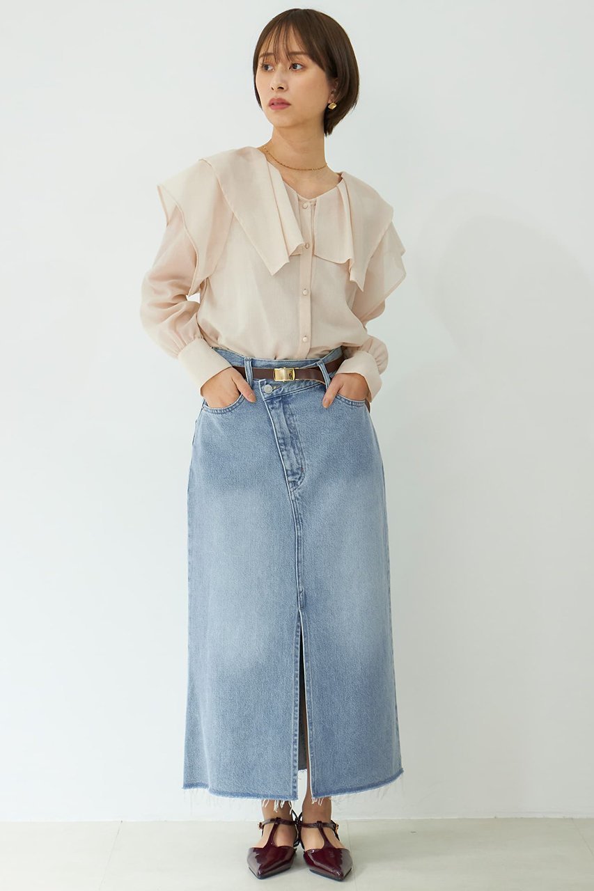 【エストラータ/STRATA】のシアーフリルブラウス 人気、トレンドファッション・服の通販 founy(ファニー) 　ファッション　Fashion　レディースファッション　Fashion for Women　トップス・カットソー　Cut & Sew Tops　シャツ・ブラウス・オフィスカジュアル　Elegant Blouses & Button-Ups　おすすめ　Recommended / Our Picks　サマー　Summer, Summer Style　シアー　Sheer, See-Through　シンプル　Simple, Minimal　スリーブ　Sleeve, Long Sleeve / Short Sleeve　デニム　Denim, Jeans Material　バランス　Balance, Style Balance　フェミニン　Feminine, Girly　フリル　Frill, Ruffle　フレア　Flare, Flared　ボトム　Bottoms, Lower Wear　ロング　Long, Long-Length　other-4|ID: prp329100004560490 ipo3291000000032812152