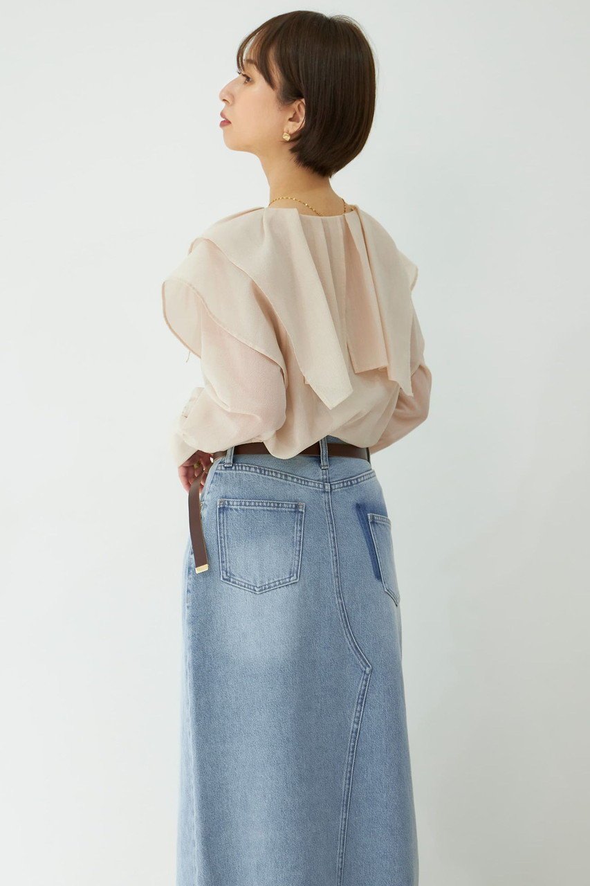 【エストラータ/STRATA】のシアーフリルブラウス 人気、トレンドファッション・服の通販 founy(ファニー) 　ファッション　Fashion　レディースファッション　Fashion for Women　トップス・カットソー　Cut & Sew Tops　シャツ・ブラウス・オフィスカジュアル　Elegant Blouses & Button-Ups　おすすめ　Recommended / Our Picks　サマー　Summer, Summer Style　シアー　Sheer, See-Through　シンプル　Simple, Minimal　スリーブ　Sleeve, Long Sleeve / Short Sleeve　デニム　Denim, Jeans Material　バランス　Balance, Style Balance　フェミニン　Feminine, Girly　フリル　Frill, Ruffle　フレア　Flare, Flared　ボトム　Bottoms, Lower Wear　ロング　Long, Long-Length　other-5|ID: prp329100004560490 ipo3291000000032812153