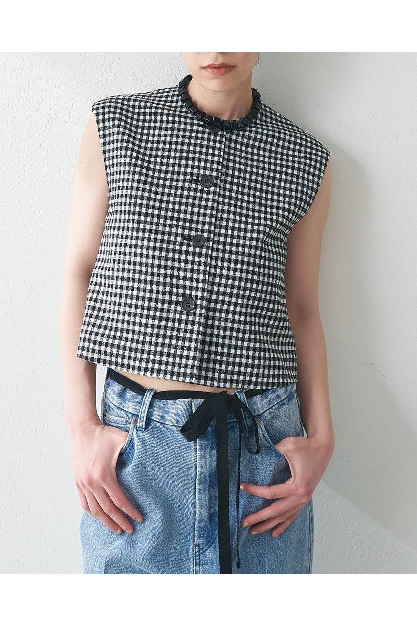 【ウィムガゼット/Whim Gazette】のダブルクロスジレ インテリア・キッズ・メンズ・レディースファッション・服の通販 founy(ファニー) 　ファッション　Fashion　レディースファッション　WOMEN　アウター　Coat Outerwear　ジャケット　Jackets　ギンガム　Gingham　クラシカル　Classical　コンパクト　Compact　シンプル　Simple　ジャケット　Jacket　ストレッチ　Stretch　チェック　Check　ノースリーブ　No Sleeve　ベスト　Vest　ロング　Long　ヴィンテージ　Vintage　吸水　Water Absorption　NEW・新作・新着・新入荷　New Arrivals　ブラック|ID: prp329100004560570 ipo3291000000032244450