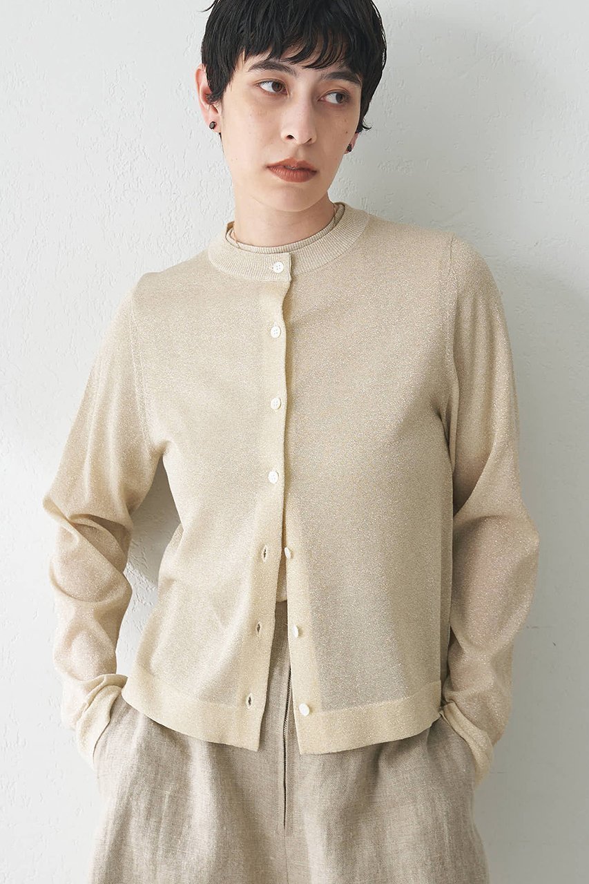 【ウィムガゼット/Whim Gazette】のラメカーディガン インテリア・キッズ・メンズ・レディースファッション・服の通販 founy(ファニー) 　ファッション　Fashion　レディースファッション　Fashion for Women　トップス・カットソー　Cut & Sew Tops　ニット　Knit Tops & Sweaters　カーディガン・羽織り　Layered Style Cardigans　おすすめ　Recommended / Our Picks　アンサンブル　Ensemble Set　インナー　Innerwear　カーディガン　Cardigan, Knitwear　シアー　Sheer, See-Through　シルバー　Silver, Metallic Silver　ジャケット　Jacket, Outerwear　プレーン　Plain, Simple　エレガント 上品　Elegant　夏　Summer　ベージュ|ID: prp329100004560572 ipo3291000000032813731