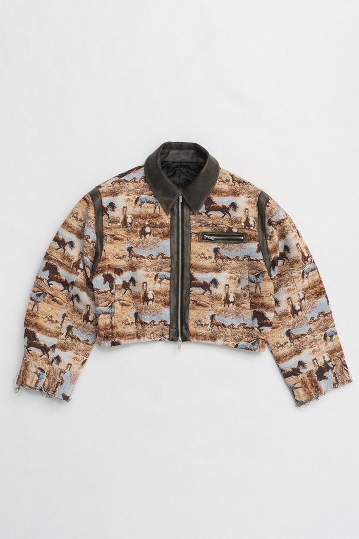 【プランク プロジェクト/PRANK PROJECT】のホースジャガードショートブルゾン / Hose Jacquard Short Blouson インテリア・キッズ・メンズ・レディースファッション・服の通販 founy(ファニー) https://founy.com/ ファッション Fashion レディースファッション Fashion for Women アウター Coat / Outerwear Collection レディースジャケット・軽アウター Jackets ブルゾンジャケット・スポーティアウター Blouson Jackets おすすめ Recommended / Our Picks コンパクト Compact, Small Size ショルダー Shoulder, Shoulder Strap ショート Short, Short Length ジャケット Jacket, Outerwear スタッズ Studs, Metal Accents タイトスカート Pencil Skirt, Tight Skirt バランス Balance, Style Balance フェイクレザー Faux Leather, PU Leather ブルゾン Blouson, Bomber Jacket ボトム Bottoms, Lower Wear ヴィンテージ Vintage Style |ID: prp329100004560576 ipo3291000000032933169