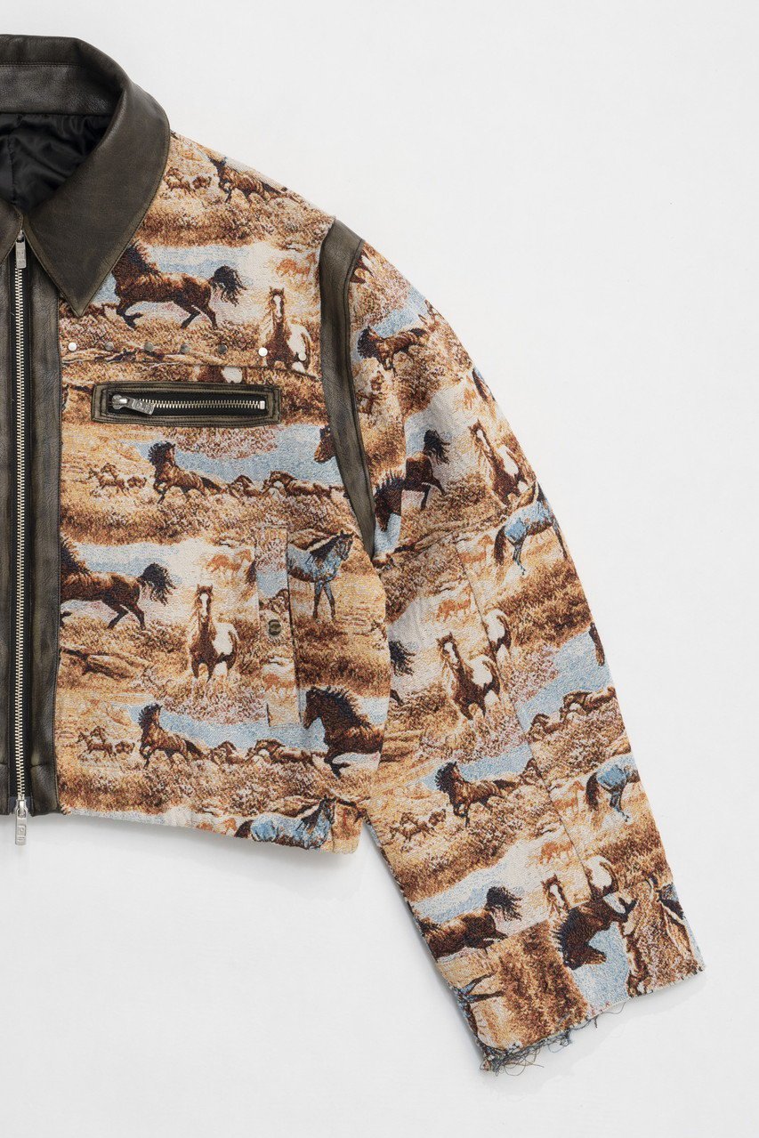 【プランク プロジェクト/PRANK PROJECT】のホースジャガードショートブルゾン / Hose Jacquard Short Blouson 人気、トレンドファッション・服の通販 founy(ファニー) 　ファッション　Fashion　レディースファッション　Fashion for Women　アウター　Coat / Outerwear Collection　レディースジャケット・軽アウター　Jackets　ブルゾンジャケット・スポーティアウター　Blouson Jackets　おすすめ　Recommended / Our Picks　コンパクト　Compact, Small Size　ショルダー　Shoulder, Shoulder Strap　ショート　Short, Short Length　ジャケット　Jacket, Outerwear　スタッズ　Studs, Metal Accents　タイトスカート　Pencil Skirt, Tight Skirt　バランス　Balance, Style Balance　フェイクレザー　Faux Leather, PU Leather　ブルゾン　Blouson, Bomber Jacket　ボトム　Bottoms, Lower Wear　ヴィンテージ　Vintage Style　other-3|ID: prp329100004560576 ipo3291000000036797300