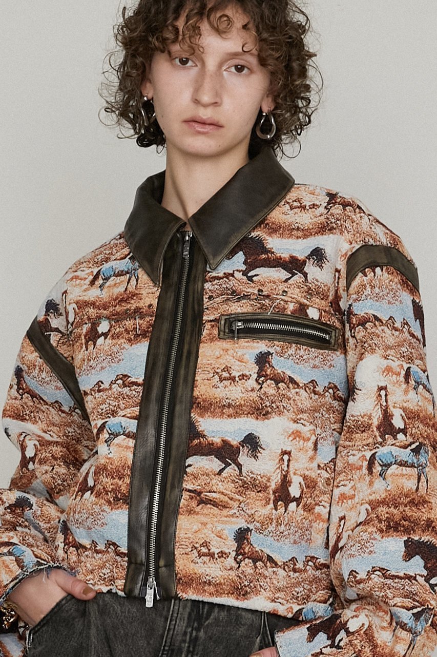 【プランク プロジェクト/PRANK PROJECT】のホースジャガードショートブルゾン / Hose Jacquard Short Blouson 人気、トレンドファッション・服の通販 founy(ファニー) 　ファッション　Fashion　レディースファッション　Fashion for Women　アウター　Coat / Outerwear Collection　レディースジャケット・軽アウター　Jackets　ブルゾンジャケット・スポーティアウター　Blouson Jackets　おすすめ　Recommended / Our Picks　コンパクト　Compact, Small Size　ショルダー　Shoulder, Shoulder Strap　ショート　Short, Short Length　ジャケット　Jacket, Outerwear　スタッズ　Studs, Metal Accents　タイトスカート　Pencil Skirt, Tight Skirt　バランス　Balance, Style Balance　フェイクレザー　Faux Leather, PU Leather　ブルゾン　Blouson, Bomber Jacket　ボトム　Bottoms, Lower Wear　ヴィンテージ　Vintage Style　other-8|ID: prp329100004560576 ipo3291000000036797305