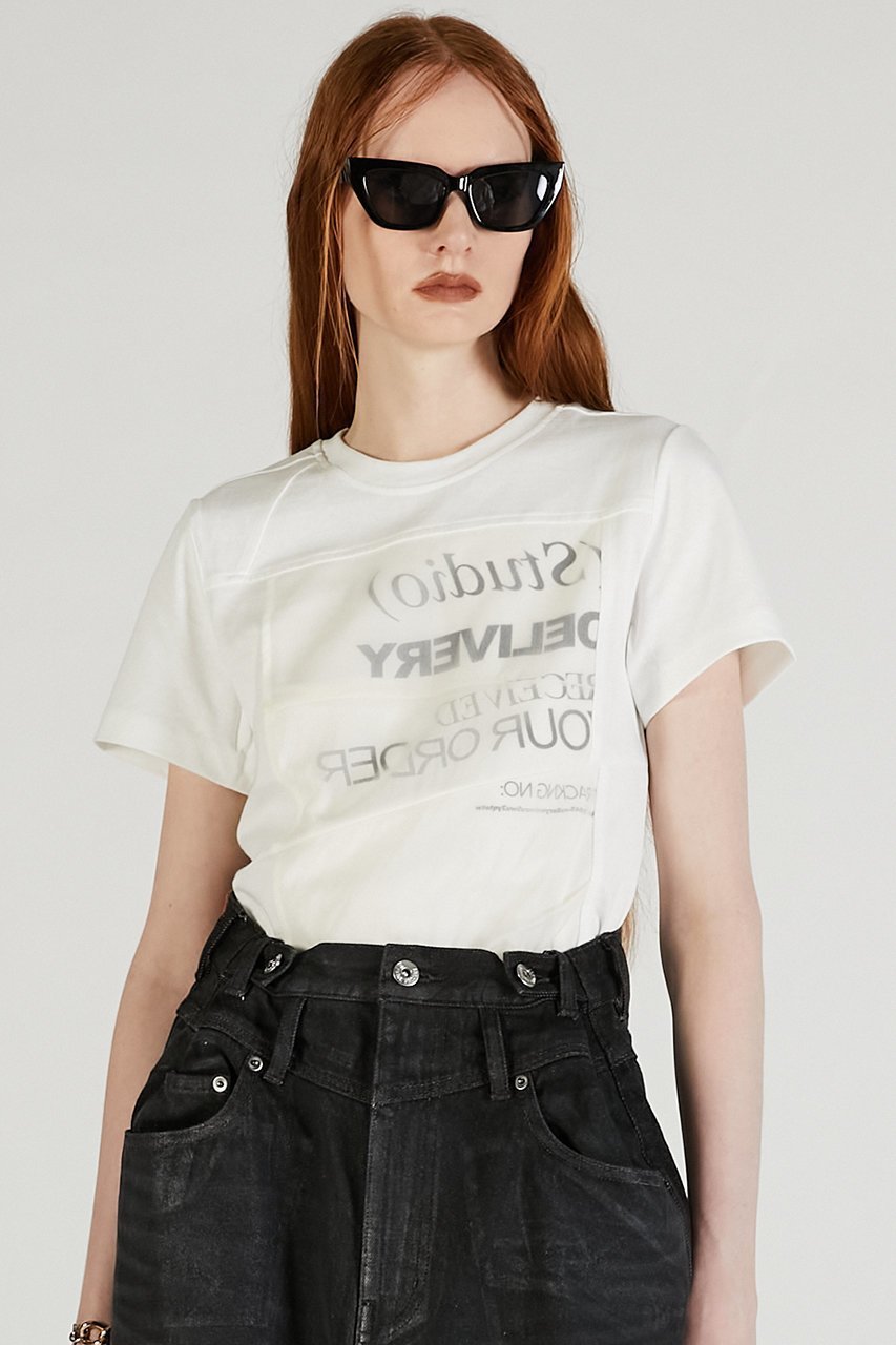 【プランク プロジェクト/PRANK PROJECT】のDELIVERY-Tシャツ 人気、トレンドファッション・服の通販 founy(ファニー) 　ファッション　Fashion　レディースファッション　WOMEN　トップス・カットソー　Tops/Tshirt　シャツ/ブラウス　Shirts/Blouses　ロング / Tシャツ　T-Shirts　カットソー　Cut and Sewn　アシンメトリー　Asymmetry　シアー　Sheer　ショート　Short　シンプル　Simple　ジャケット　Jacket　スリーブ　Sleeve　フロント　Front　プリント　Print　ボトム　Bottom　定番　Standard　NEW・新作・新着・新入荷　New Arrivals　other-7|ID: prp329100004560597 ipo3291000000032244735