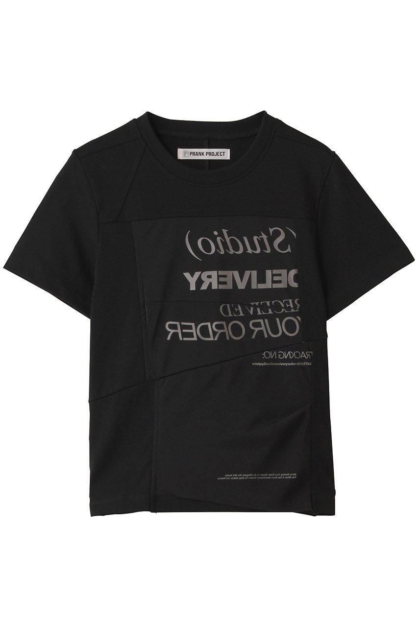 【プランク プロジェクト/PRANK PROJECT】のDELIVERY-Tシャツ インテリア・キッズ・メンズ・レディースファッション・服の通販 founy(ファニー) 　ファッション　Fashion　レディースファッション　Fashion for Women　トップス・カットソー　Cut & Sew Tops　シャツ・ブラウス・オフィスカジュアル　Elegant Blouses & Button-Ups　ロングTシャツ・Tシャツ　Longline T-Shirts & Tees　カットソー・ベーシックTシャツ　Cut-and-Sewn Tops / Stretch Tees & Basics　アシンメトリー　Asymmetrical Style　シアー　Sheer, See-Through　ショート　Short, Short Length　シンプル　Simple, Minimal　ジャケット　Jacket, Outerwear　スリーブ　Sleeve, Long Sleeve / Short Sleeve　フロント　Front, Front Design　プリント　Print, Printed Pattern　ボトム　Bottoms, Lower Wear　定番　Standard, Basic Item　BLK(ブラック)|ID: prp329100004560597 ipo3291000000035837258