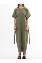 【プレインピープル/PLAIN PEOPLE】のダブルガーゼウエストベルトオールインワン カーキ|ID: prp329100004560609 ipo3291000000032244839
