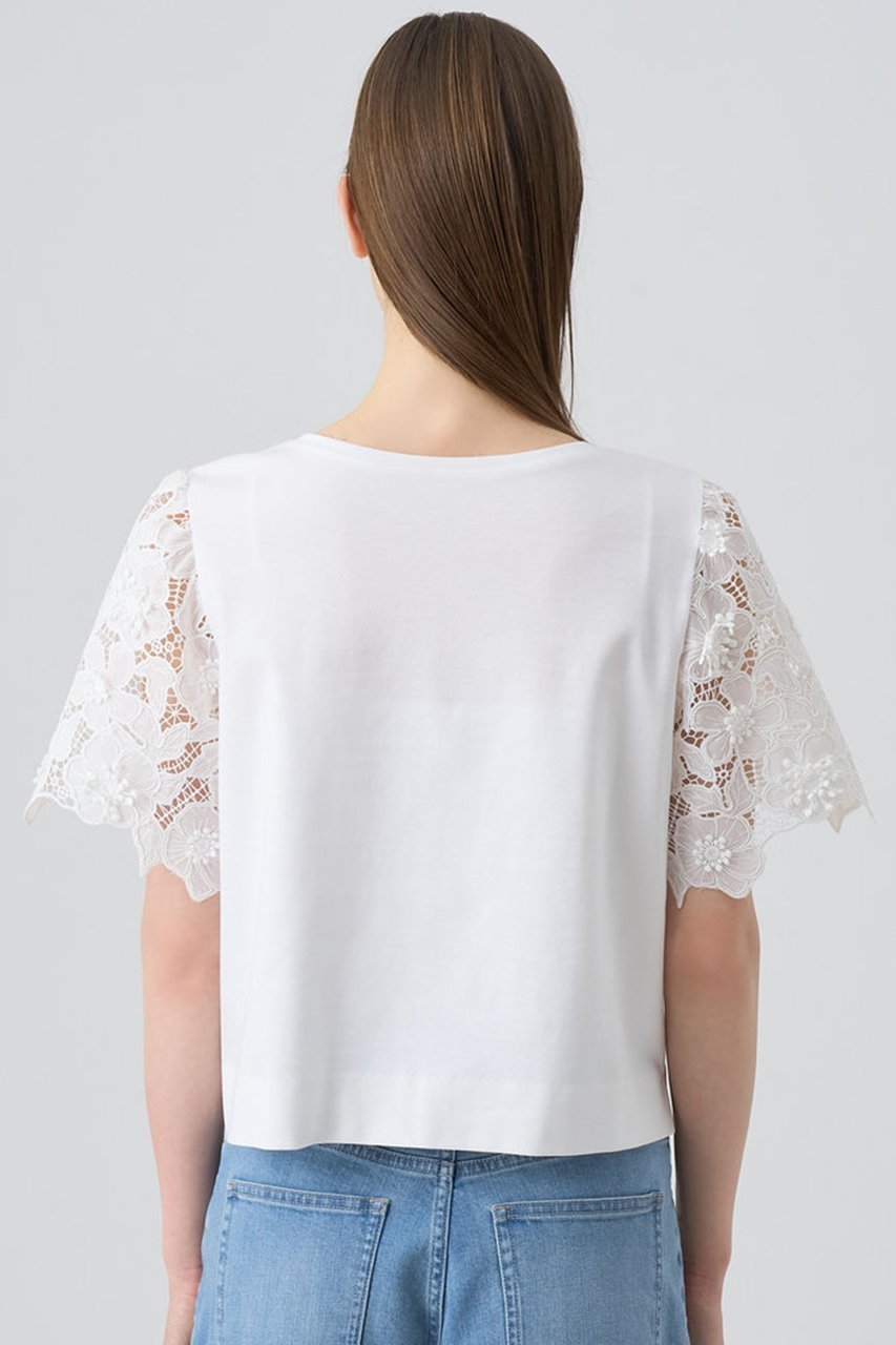 【アナイ/ANAYI】のコンパクトポンチスカラップ袖 プルオーバー 人気、トレンドファッション・服の通販 founy(ファニー) 　ファッション　Fashion　レディースファッション　WOMEN　トップス・カットソー　Tops/Tshirt　シャツ/ブラウス　Shirts/Blouses　ロング / Tシャツ　T-Shirts　プルオーバー　Pullover　カットソー　Cut and Sewn　カットソー　Cut And Sew　クロップド　Cropped　コンパクト　Compact　コンビ　Combination　ショート　Short　スリーブ　Sleeve　フラワー　Flower　レース　Race　ワーク　Work　エレガント 上品　Elegant　NEW・新作・新着・新入荷　New Arrivals　other-7|ID: prp329100004560638 ipo3291000000032245150