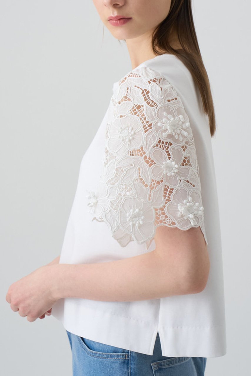 【アナイ/ANAYI】のコンパクトポンチスカラップ袖 プルオーバー 人気、トレンドファッション・服の通販 founy(ファニー) 　ファッション　Fashion　レディースファッション　WOMEN　トップス・カットソー　Tops/Tshirt　シャツ/ブラウス　Shirts/Blouses　ロング / Tシャツ　T-Shirts　プルオーバー　Pullover　カットソー　Cut and Sewn　カットソー　Cut And Sew　クロップド　Cropped　コンパクト　Compact　コンビ　Combination　ショート　Short　スリーブ　Sleeve　フラワー　Flower　レース　Race　ワーク　Work　エレガント 上品　Elegant　NEW・新作・新着・新入荷　New Arrivals　other-8|ID: prp329100004560638 ipo3291000000032245151