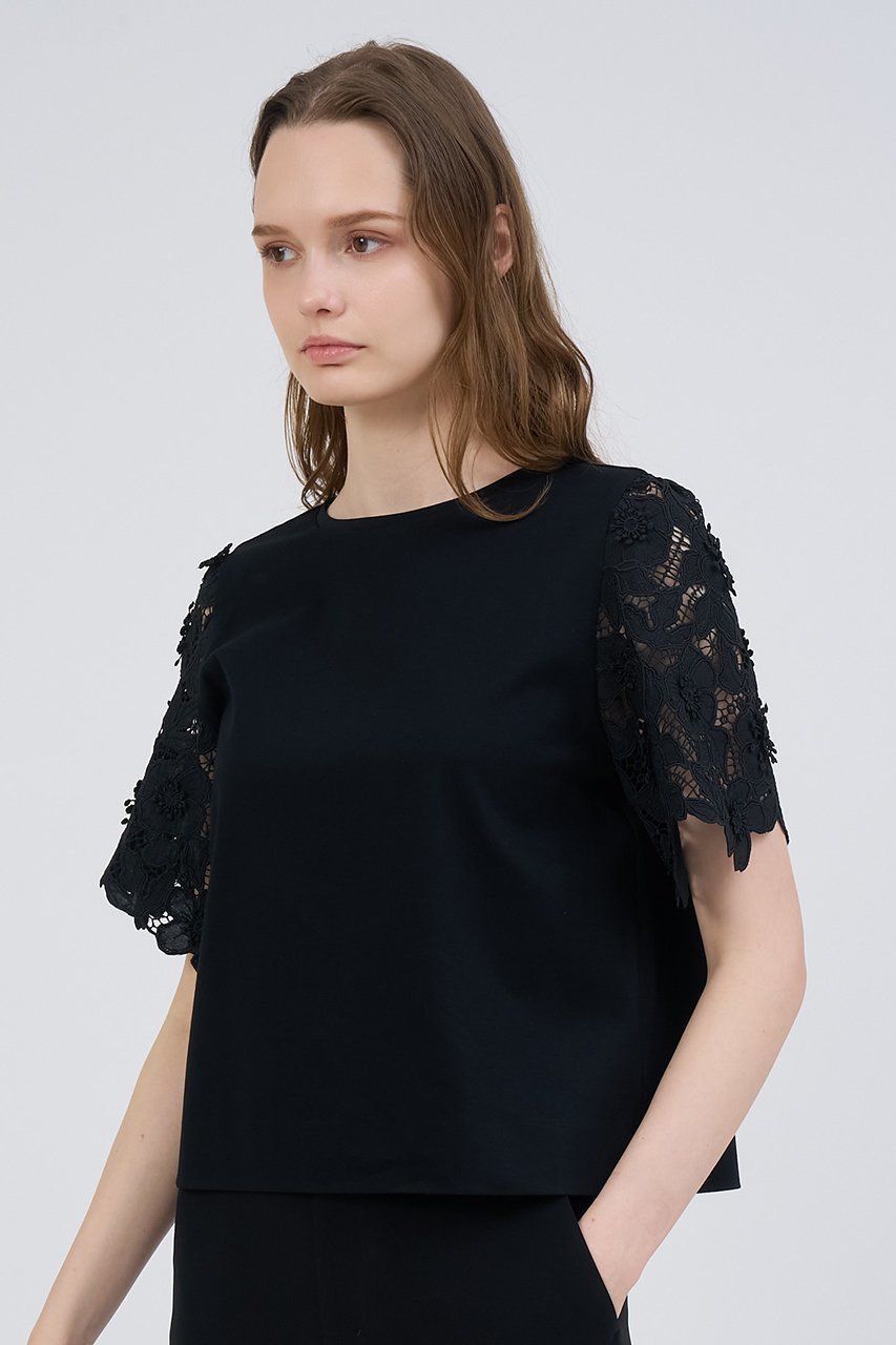 【アナイ/ANAYI】のコンパクトポンチスカラップ袖 プルオーバー 人気、トレンドファッション・服の通販 founy(ファニー) 　ファッション　Fashion　レディースファッション　Fashion for Women　トップス・カットソー　Cut & Sew Tops　シャツ・ブラウス・オフィスカジュアル　Elegant Blouses & Button-Ups　ロングTシャツ・Tシャツ　Longline T-Shirts & Tees　カジュアルプルオーバー・ニットトップス　Pullovers & Knit Tops / Casual Pullovers　カットソー・ベーシックTシャツ　Cut-and-Sewn Tops / Stretch Tees & Basics　カットソー　Cut and Sewn Top　クロップド　Cropped, Short Length　コンパクト　Compact, Small Size　コンビ　Combo, Combination Style　ショート　Short, Short Length　スリーブ　Sleeve, Long Sleeve / Short Sleeve　フラワー　Flower, Floral　レース　Lace, Lace Fabric　ワーク　Workwear, Utility Style　エレガント 上品　Elegant　other-3|ID: prp329100004560638 ipo3291000000032814097