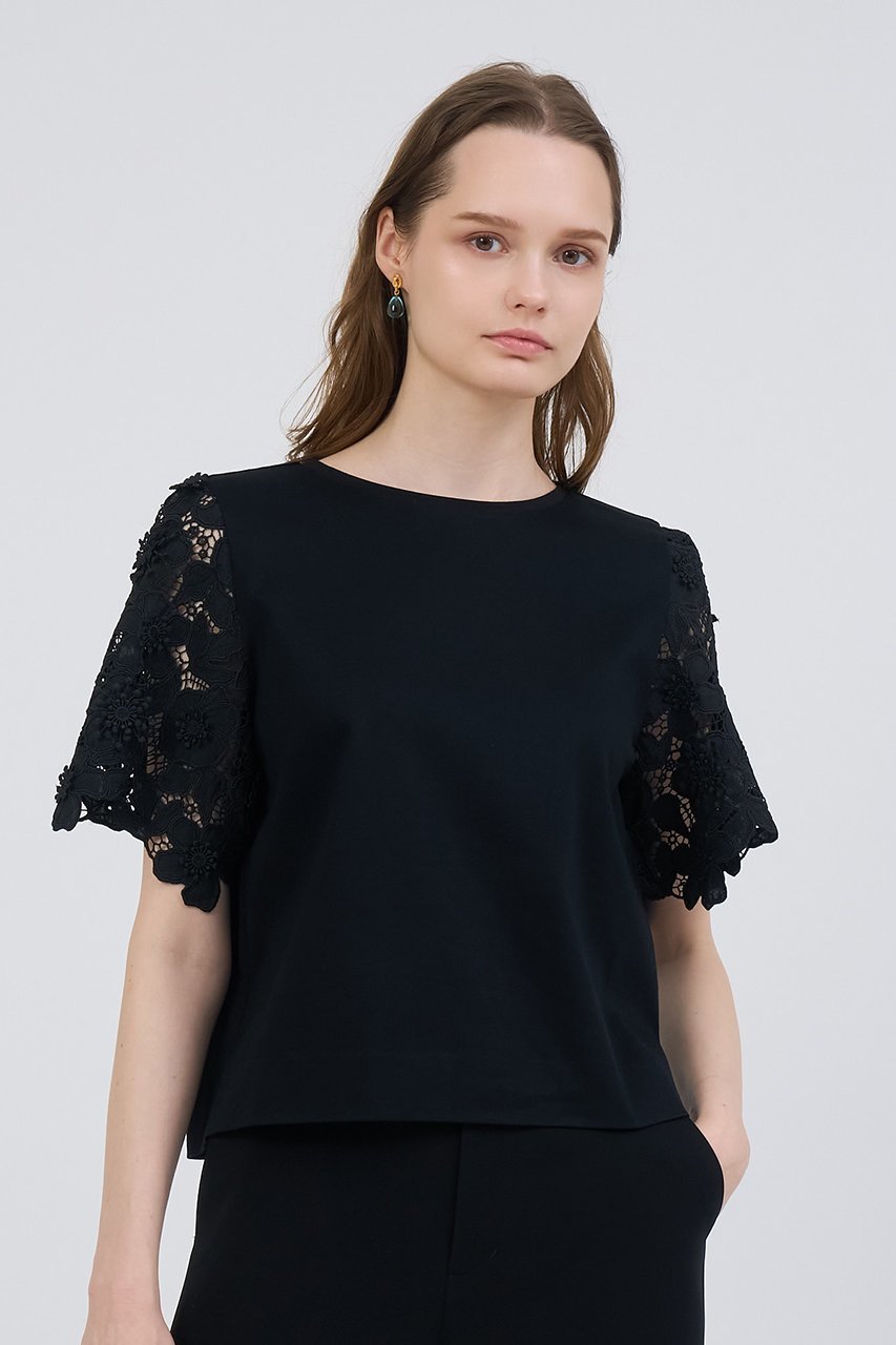 【アナイ/ANAYI】のコンパクトポンチスカラップ袖 プルオーバー 人気、トレンドファッション・服の通販 founy(ファニー) 　ファッション　Fashion　レディースファッション　Fashion for Women　トップス・カットソー　Cut & Sew Tops　シャツ・ブラウス・オフィスカジュアル　Elegant Blouses & Button-Ups　ロングTシャツ・Tシャツ　Longline T-Shirts & Tees　カジュアルプルオーバー・ニットトップス　Pullovers & Knit Tops / Casual Pullovers　カットソー・ベーシックTシャツ　Cut-and-Sewn Tops / Stretch Tees & Basics　カットソー　Cut and Sewn Top　クロップド　Cropped, Short Length　コンパクト　Compact, Small Size　コンビ　Combo, Combination Style　ショート　Short, Short Length　スリーブ　Sleeve, Long Sleeve / Short Sleeve　フラワー　Flower, Floral　レース　Lace, Lace Fabric　ワーク　Workwear, Utility Style　エレガント 上品　Elegant　other-7|ID: prp329100004560638 ipo3291000000032814101
