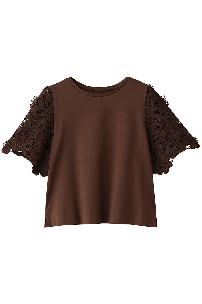 【アナイ/ANAYI】のコンパクトポンチスカラップ袖 プルオーバー インテリア・キッズ・メンズ・レディースファッション・服の通販 founy(ファニー) 　ファッション　Fashion　レディースファッション　Fashion for Women　トップス・カットソー　Cut & Sew Tops　シャツ・ブラウス・オフィスカジュアル　Elegant Blouses & Button-Ups　ロングTシャツ・Tシャツ　Longline T-Shirts & Tees　カジュアルプルオーバー・ニットトップス　Pullovers & Knit Tops / Casual Pullovers　カットソー・ベーシックTシャツ　Cut-and-Sewn Tops / Stretch Tees & Basics　カットソー　Cut and Sewn Top　クロップド　Cropped, Short Length　コンパクト　Compact, Small Size　コンビ　Combo, Combination Style　ショート　Short, Short Length　スリーブ　Sleeve, Long Sleeve / Short Sleeve　フラワー　Flower, Floral　レース　Lace, Lace Fabric　ワーク　Workwear, Utility Style　エレガント 上品　Elegant　ブラウン|ID: prp329100004560638 ipo3291000000034005295
