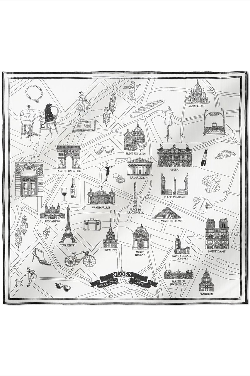 【アロー/aLORS】のFoulard Ex-libris Paris x aLORS -une collaboration d exception インテリア・キッズ・メンズ・レディースファッション・服の通販 founy(ファニー) 　ファッション　Fashion　レディースファッション　WOMEN　ストール　Scarves　マフラー　Mufflers　イタリア　Italy　カーディガン　Cardigan　シルク　Silk　スカーフ　Scarf　ストール　Stall　マフラー　Scarf　夏　Summer　エレガント 上品　Elegant　NEW・新作・新着・新入荷　New Arrivals　ホワイト×ブラック|ID: prp329100004562046 ipo3291000000032257001