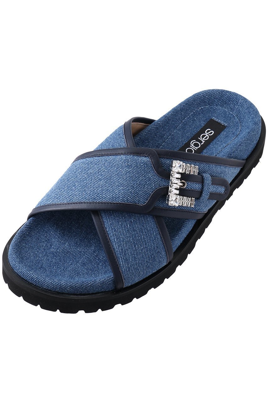 【セルジオ ロッシ/SERGIO ROSSI】のsrTWENTY BUCKLE フラットサンダル 人気、トレンドファッション・服の通販 founy(ファニー) 　ファッション　Fashion　レディースファッション　Fashion for Women　クリスタル　Crystal, Swarovski　サンダル　Sandals, Summer Shoes　デニム　Denim, Jeans Material　フラット　Flat, Flat Shoes　夏　Summer　other-4|ID: prp329100004562092 ipo3291000000035764296