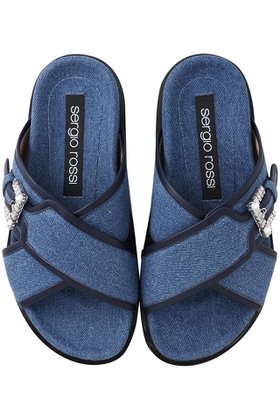 【セルジオ ロッシ/SERGIO ROSSI】のsrTWENTY BUCKLE フラットサンダル 人気、トレンドファッション・服の通販 founy(ファニー) ファッション Fashion レディースファッション Fashion for Women クリスタル Crystal, Swarovski サンダル Sandals, Summer Shoes デニム Denim, Jeans Material フラット Flat, Flat Shoes 夏 Summer |ID:prp329100004562092