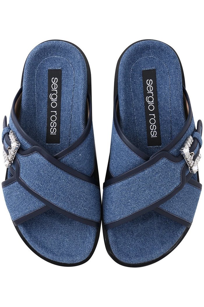 【セルジオ ロッシ/SERGIO ROSSI】のsrTWENTY BUCKLE フラットサンダル インテリア・キッズ・メンズ・レディースファッション・服の通販 founy(ファウニー) https://founy.com/ ファッション Fashion レディースファッション Fashion for Women クリスタル Crystal, Swarovski サンダル Sandals, Summer Shoes デニム Denim, Jeans Material フラット Flat, Flat Shoes 夏 Summer |ID: prp329100004562092 ipo3291000000036741290