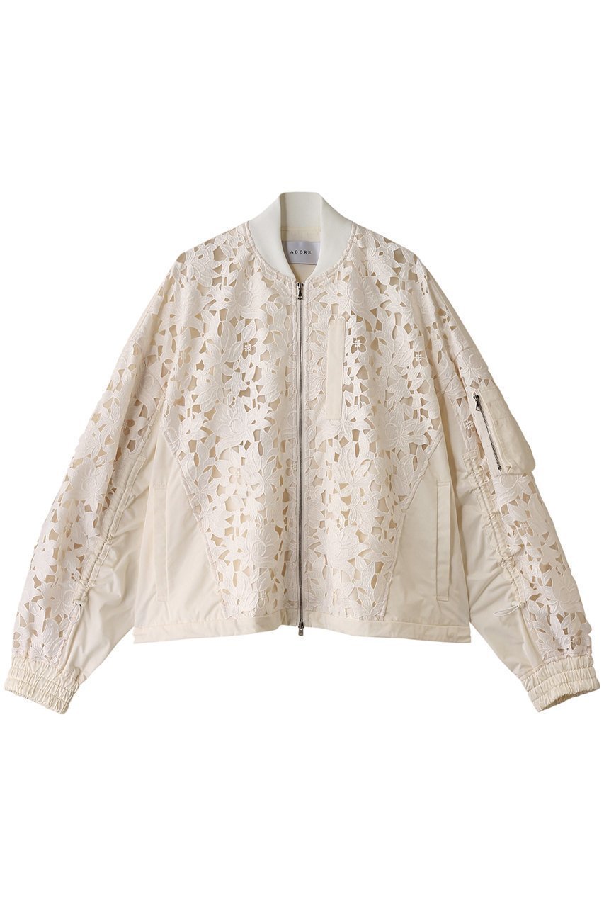 【アドーア/ADORE】のミックスフラワーレースジャケット 人気、トレンドファッション・服の通販 founy(ファニー) 　ファッション　Fashion　レディースファッション　WOMEN　アウター　Coat Outerwear　ジャケット　Jackets　ギャザー　Gather　ショート　Short　ジャケット　Jacket　ストリング　String　タフタ　Taffeta　ドッキング　Docking　フラワー　Flower　ブルゾン　Blouson　モチーフ　Motif　レース　Race　NEW・新作・新着・新入荷　New Arrivals　 other-1|ID: prp329100004563566 ipo3291000000032271818