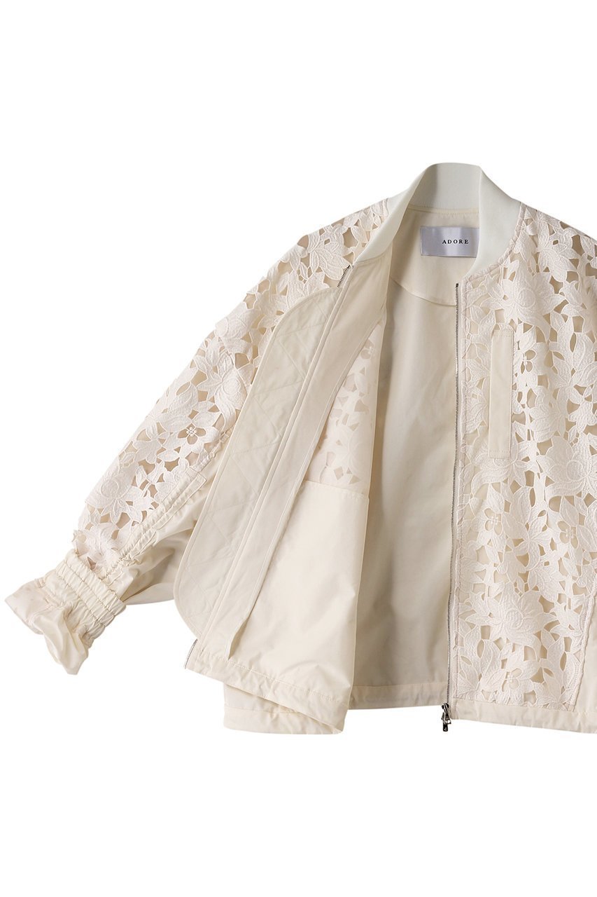 【アドーア/ADORE】のミックスフラワーレースジャケット 人気、トレンドファッション・服の通販 founy(ファニー) 　ファッション　Fashion　レディースファッション　WOMEN　アウター　Coat Outerwear　ジャケット　Jackets　ギャザー　Gather　ショート　Short　ジャケット　Jacket　ストリング　String　タフタ　Taffeta　ドッキング　Docking　フラワー　Flower　ブルゾン　Blouson　モチーフ　Motif　レース　Race　NEW・新作・新着・新入荷　New Arrivals　other-7|ID: prp329100004563566 ipo3291000000032271827
