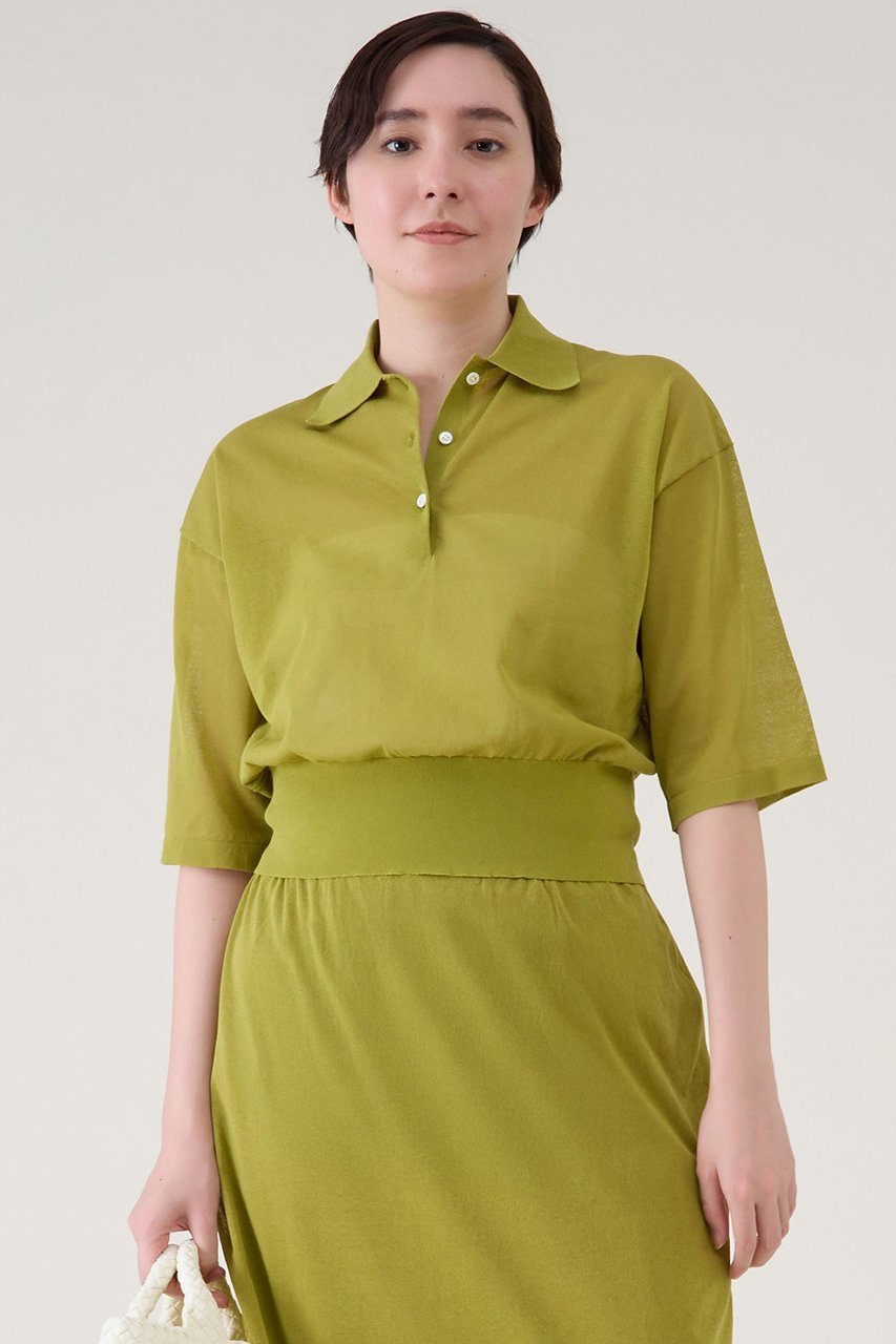 【マルティニーク/martinique】のクリスプC/Nポロ(セットアップ可) インテリア・キッズ・メンズ・レディースファッション・服の通販 founy(ファニー) 　ファッション　Fashion　レディースファッション　Fashion for Women　トップス・カットソー　Cut & Sew Tops　ニット　Knit Tops & Sweaters　カジュアルプルオーバー・ニットトップス　Pullovers & Knit Tops / Casual Pullovers　おすすめ　Recommended / Our Picks　シアー　Sheer, See-Through　セットアップ　Set-Up, Coordinated Outfit　エレガント 上品　Elegant　夏　Summer　ピスタチオ|ID: prp329100004563572 ipo3291000000035724509