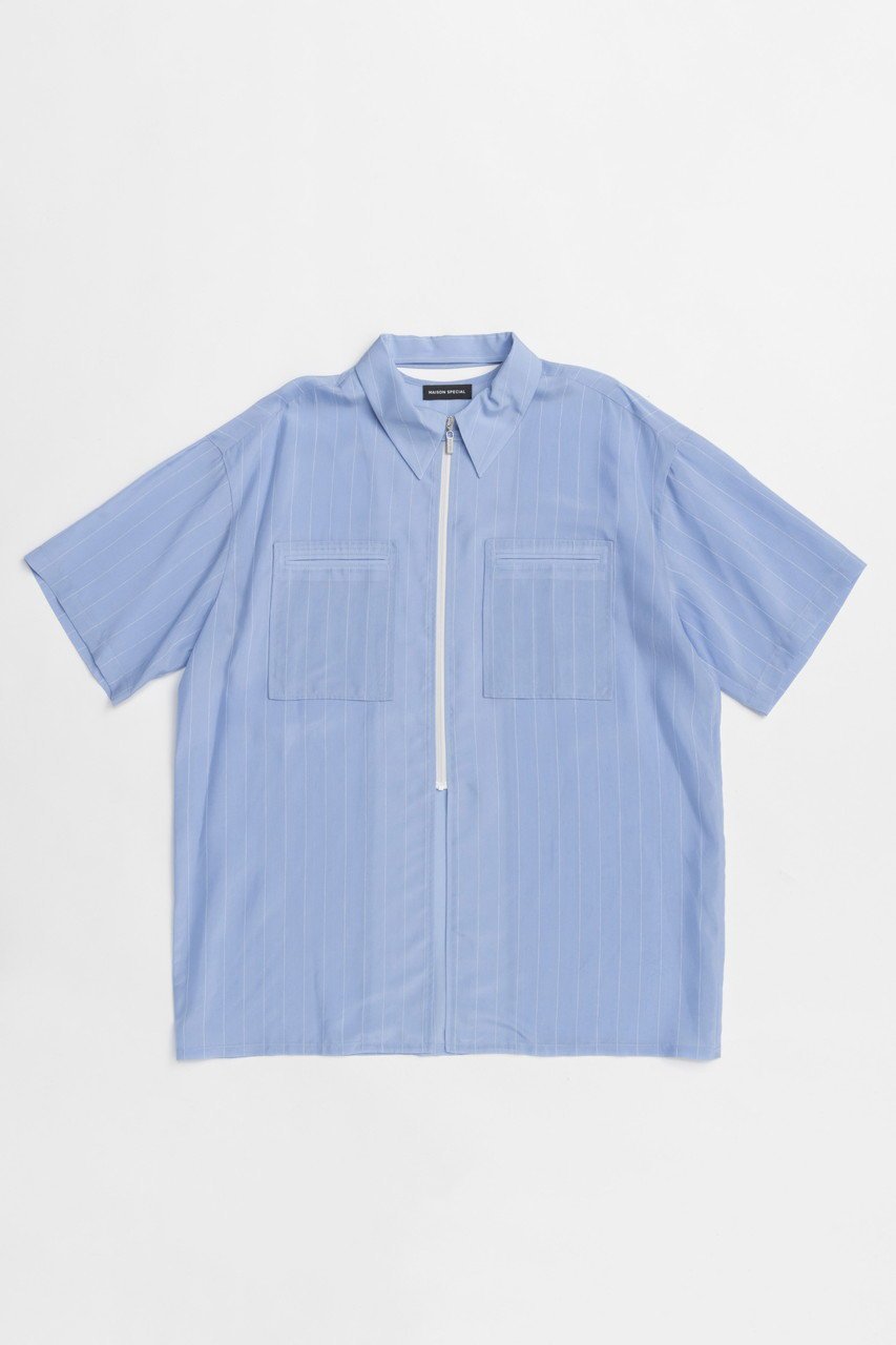 【メゾンスペシャル/MAISON SPECIAL】のStriped Zip Shirt/ストライプジップシャツ 人気、トレンドファッション・服の通販 founy(ファニー) 　ファッション　Fashion　レディースファッション　WOMEN　トップス・カットソー　Tops/Tshirt　シャツ/ブラウス　Shirts/Blouses　キュプラ　Cupra　ショート　Short　シルク　Silk　ストライプ　Stripe　スリーブ　Sleeve　リラックス　Relax　夏　Summer　エレガント 上品　Elegant　NEW・新作・新着・新入荷　New Arrivals　 other-1|ID: prp329100004563611 ipo3291000000032272120