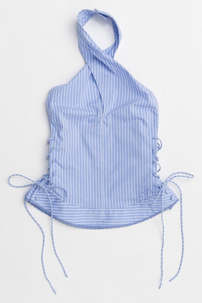 【メゾンスペシャル/MAISON SPECIAL】のSide Lace Up Halter Neck Tops/サイドレースアップホルターネックトップス インテリア・キッズ・メンズ・レディースファッション・服の通販 founy(ファニー) 　ファッション　Fashion　レディースファッション　WOMEN　トップス・カットソー　Tops/Tshirt　キャミソール / ノースリーブ　No Sleeves　シャツ/ブラウス　Shirts/Blouses　カッティング　Cutting　コンパクト　Compact　ストライプ　Stripe　ノースリーブ　No Sleeve　バランス　Balance　ワイド　Wide　NEW・新作・新着・新入荷　New Arrivals　BLU(ブルー)|ID: prp329100004563616 ipo3291000000032272163
