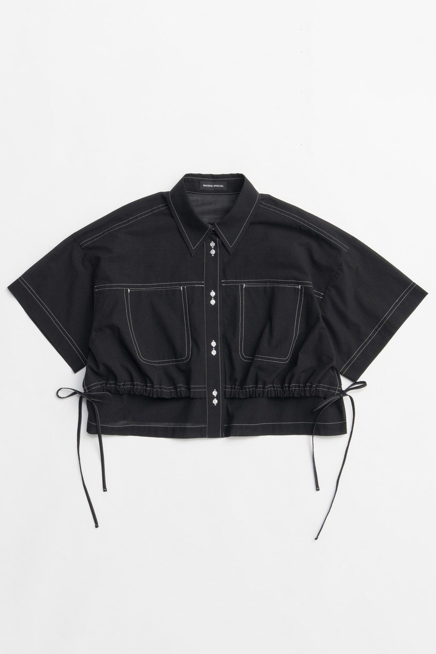 【メゾンスペシャル/MAISON SPECIAL】のColor Stitch Short Shirt/カラーステッチショートシャツ インテリア・キッズ・メンズ・レディースファッション・服の通販 founy(ファニー) 　ファッション　Fashion　レディースファッション　WOMEN　トップス・カットソー　Tops/Tshirt　シャツ/ブラウス　Shirts/Blouses　ロング / Tシャツ　T-Shirts　シアー　Sheer　ショート　Short　ストライプ　Stripe　スリーブ　Sleeve　羽織　Haori　無地　Plain Color　夏　Summer　NEW・新作・新着・新入荷　New Arrivals　BLK(ブラック)|ID: prp329100004563620 ipo3291000000032272190