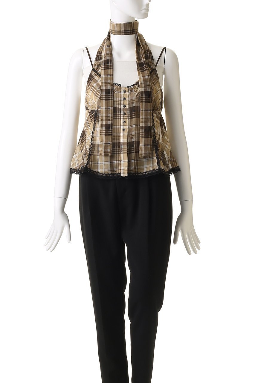 【メゾンスペシャル/MAISON SPECIAL】のPlaid Halter Peplum Sheer Tops/チェックホルターペプラムシアートップス 人気、トレンドファッション・服の通販 founy(ファニー) 　ファッション　Fashion　レディースファッション　Fashion for Women　トップス・カットソー　Cut & Sew Tops　キャミソール&ノースリーブ　Camisoles & Sleeveless Tops　シャツ・ブラウス・オフィスカジュアル　Elegant Blouses & Button-Ups　ガーリー　Girly, Feminine Style　キャップ　Cap, Baseball Cap　シアー　Sheer, See-Through　スニーカー　Sneakers, Trainers　セットアップ　Set-Up, Coordinated Outfit　チェック　Check, Plaid, Tartan　ノースリーブ　Sleeveless, No-Sleeve　レース　Lace, Lace Fabric　おすすめ　Recommended / Our Picks　夏　Summer　other-4|ID: prp329100004563624 ipo3291000000032486624